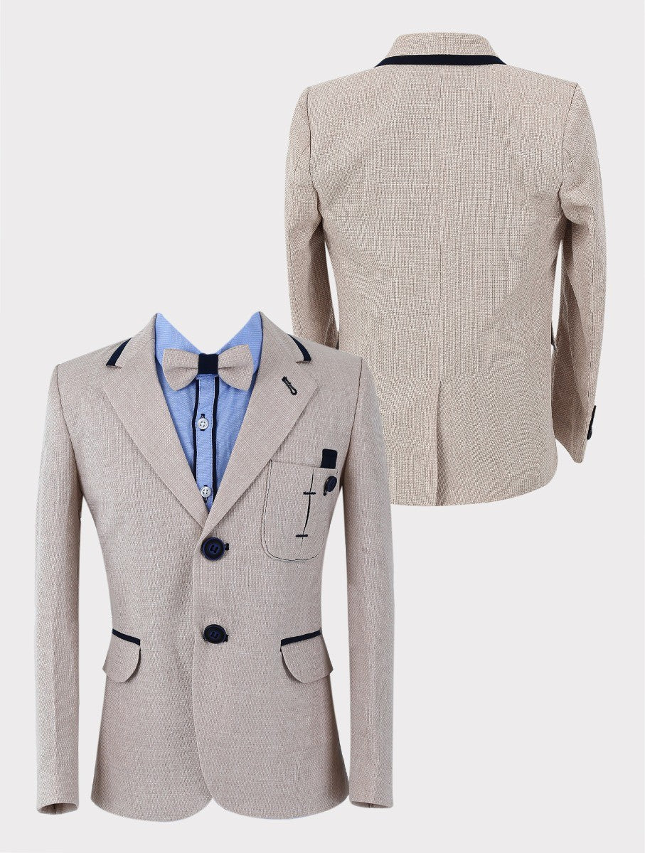 Boys Tweed-Like Beige Suit Set - ELLIOT - Beige - Image 5
