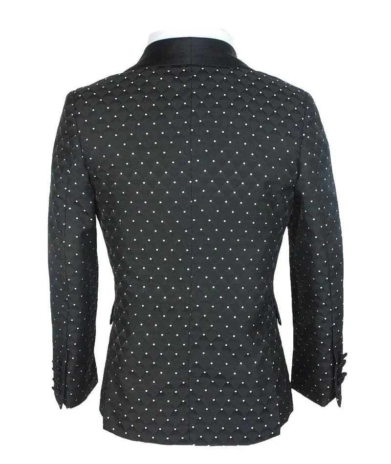 Boys Quilted Dotted Black Tuxedo Suit - Black - Image 5