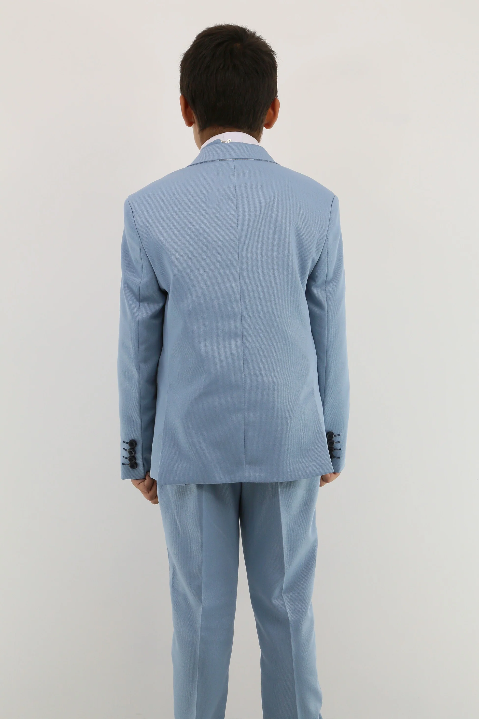 Boys Suit with Double Breasted Waistcoat 6 PC Set - Light Blue - Image 5