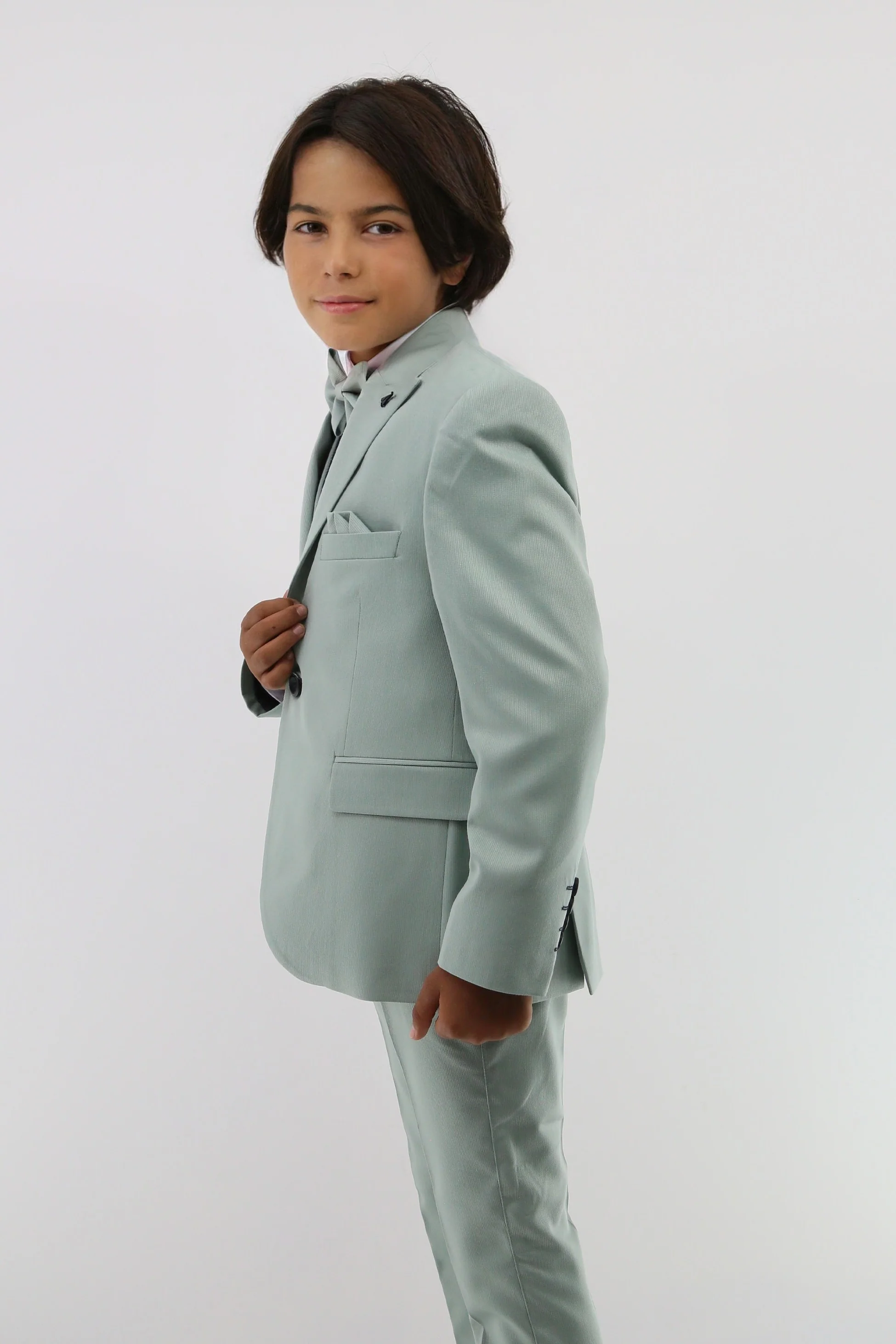 Boys Suit with Double Breasted Waistcoat 6 PC Set - Mint Green - Image 4