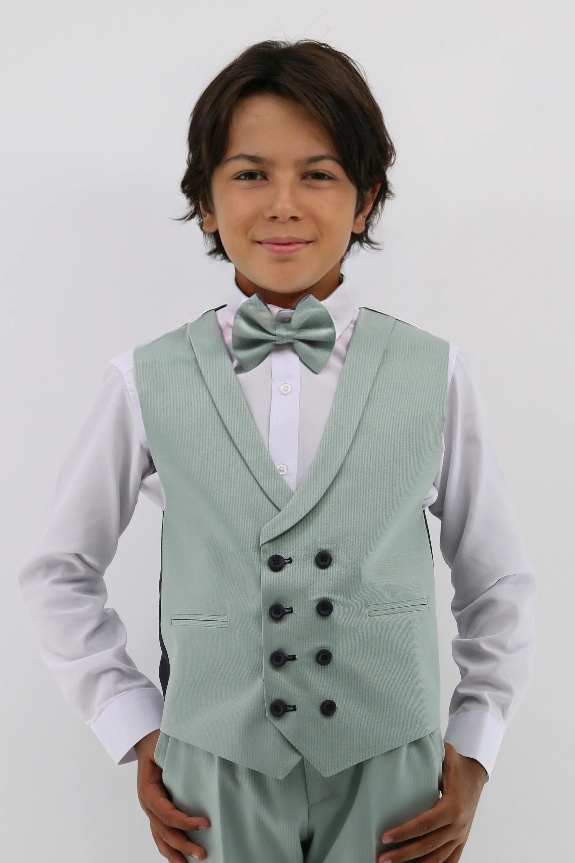 Boys Suit with Double Breasted Waistcoat 6 PC Set - Mint Green - Image 8