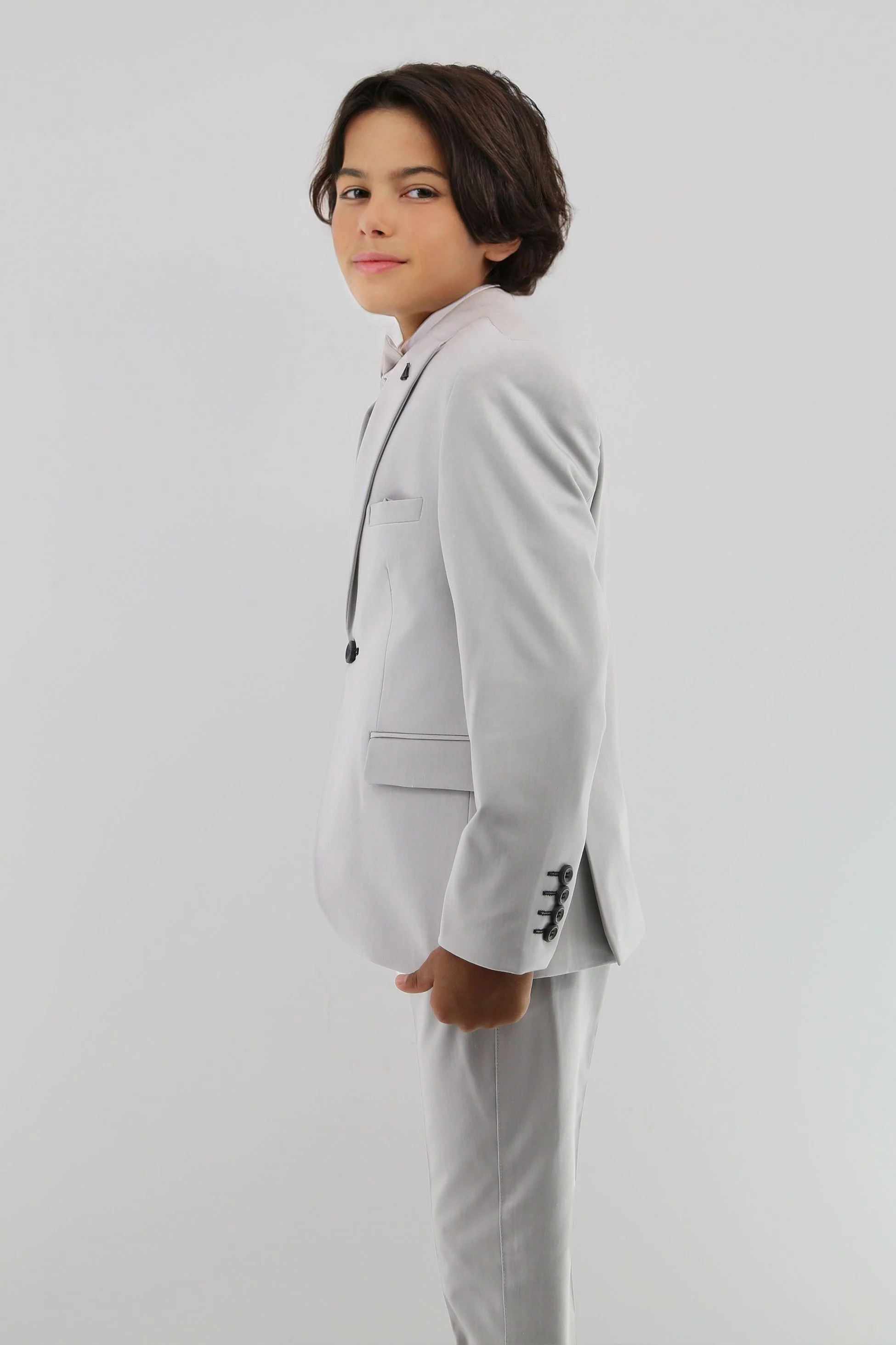 Boys Suit with Double Breasted Waistcoat 6 PC Set - Slate Grey - Image 3