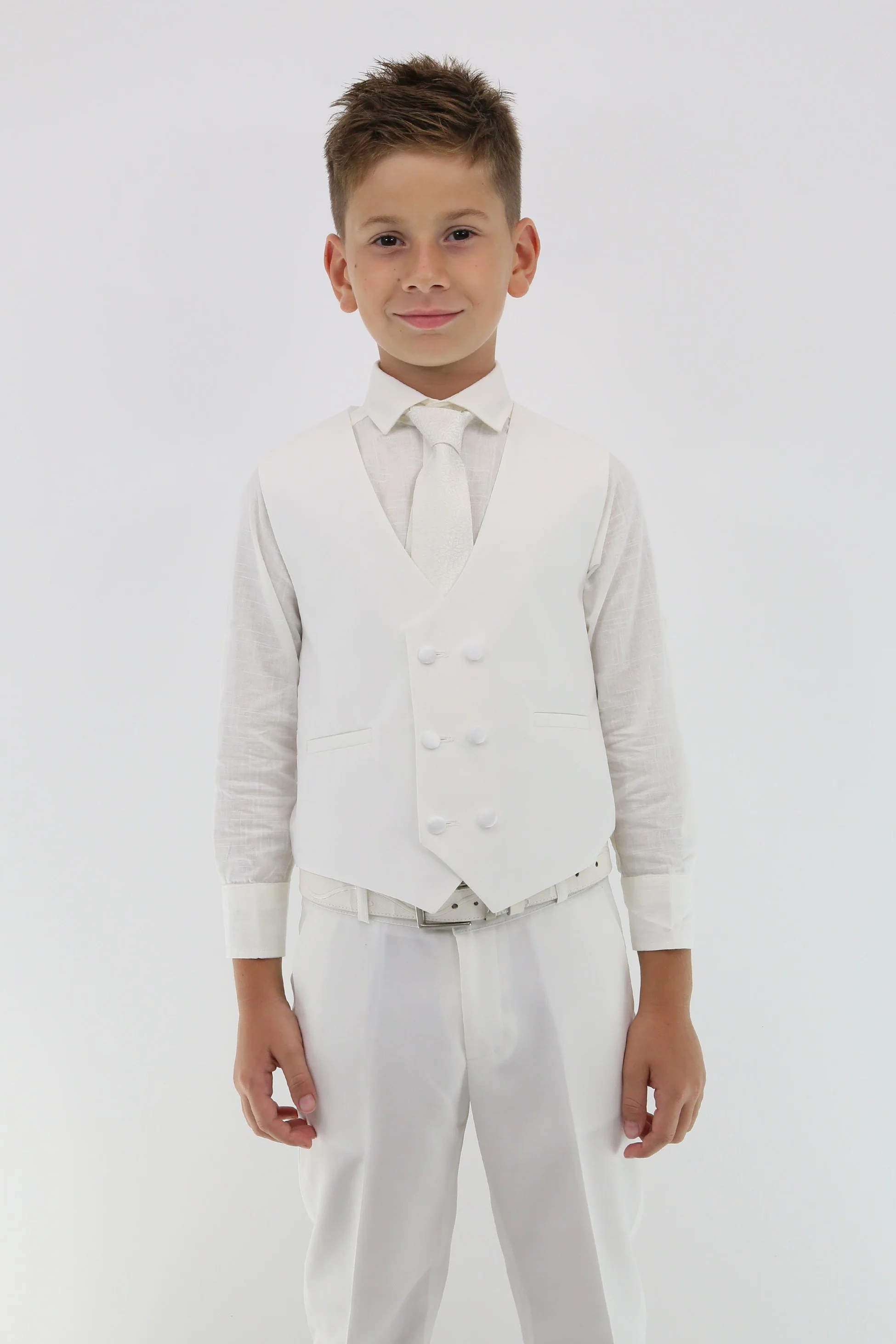 Boys Suit with Double Breasted Vest 7 PC Set - Ivory - Image 9