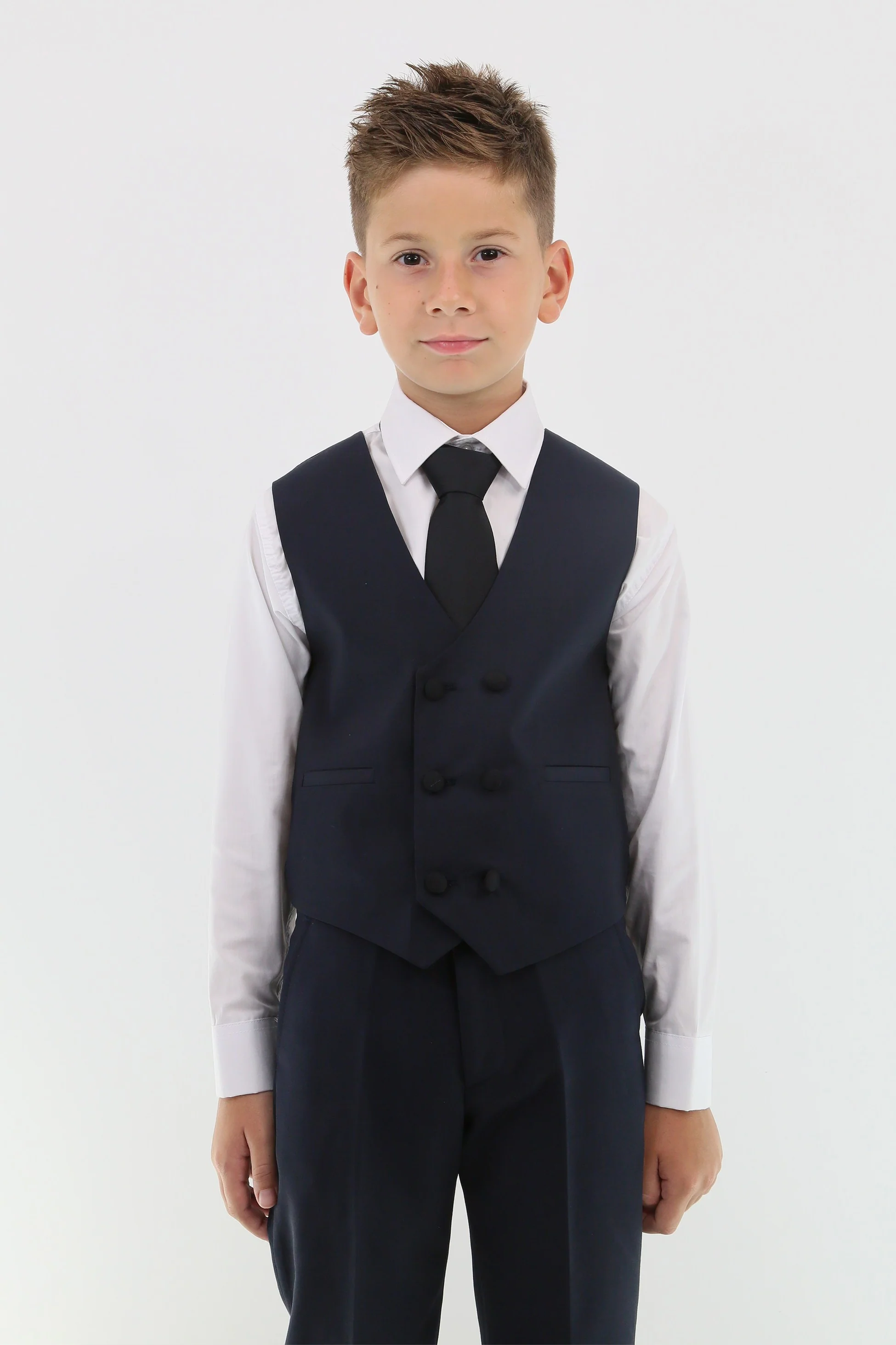 Boys Suit with Double Breasted Vest 7 PC Set - Navy Blue - Image 6