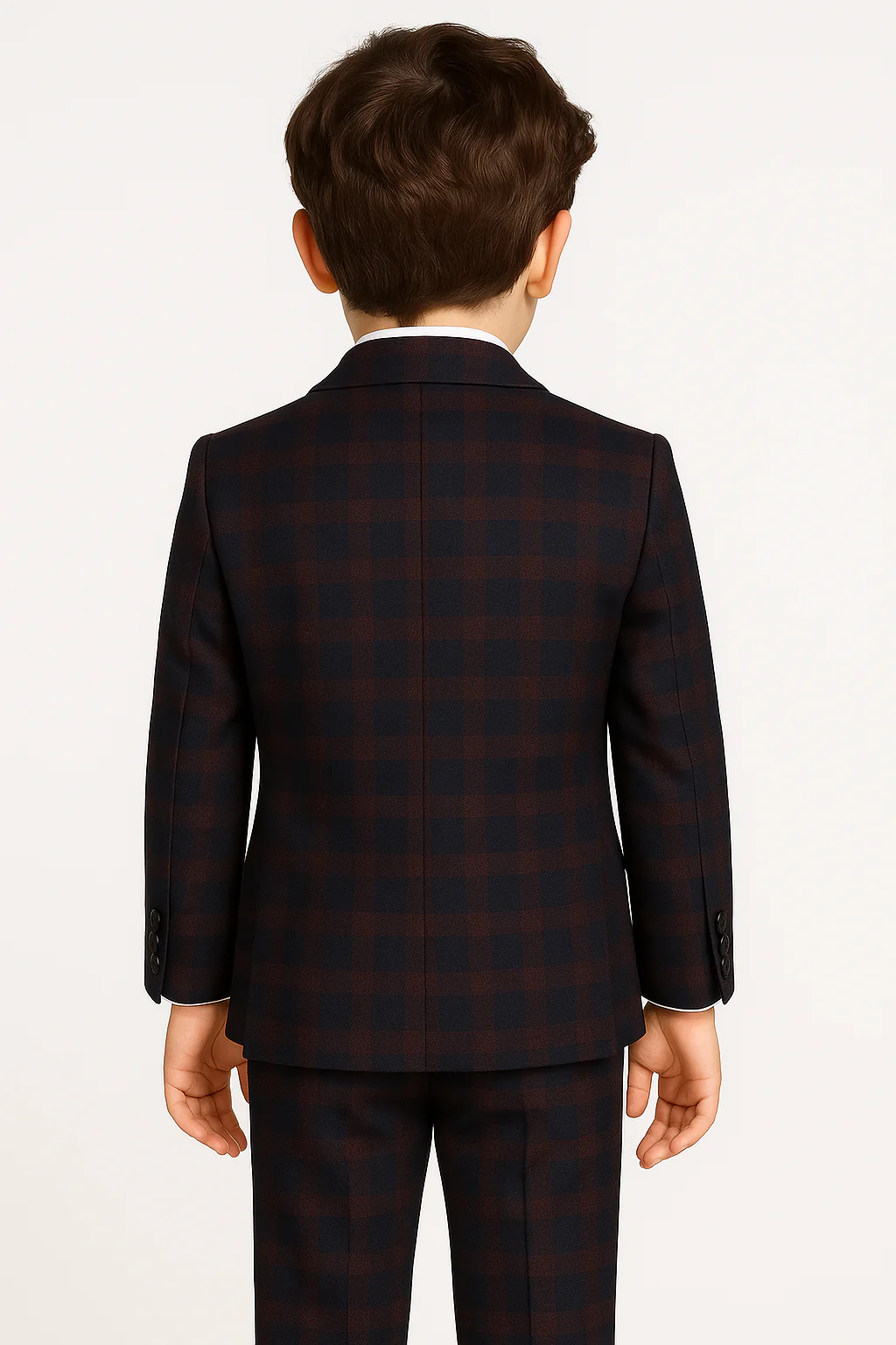 Boys Tailored Fit Retro Check Navy Suit - Navy Blue - Red - Image 2