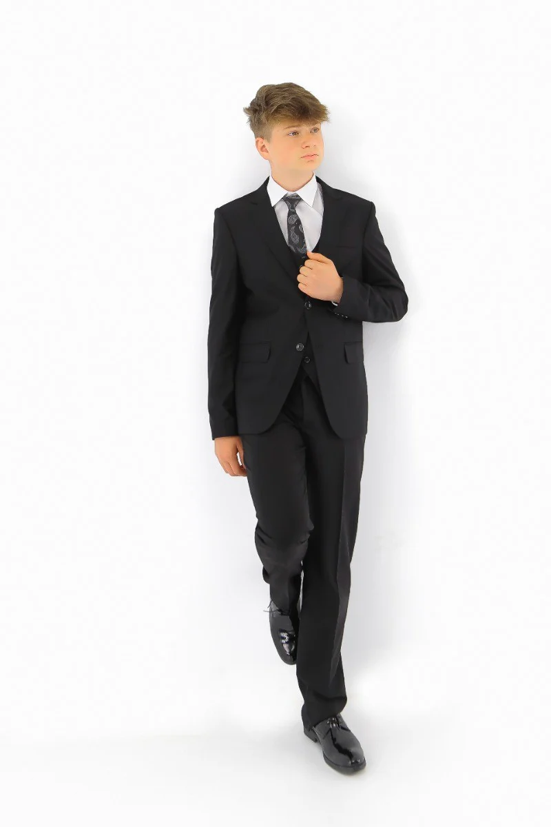 Boys Tailored Fit Formal Suit - Black - Image 5