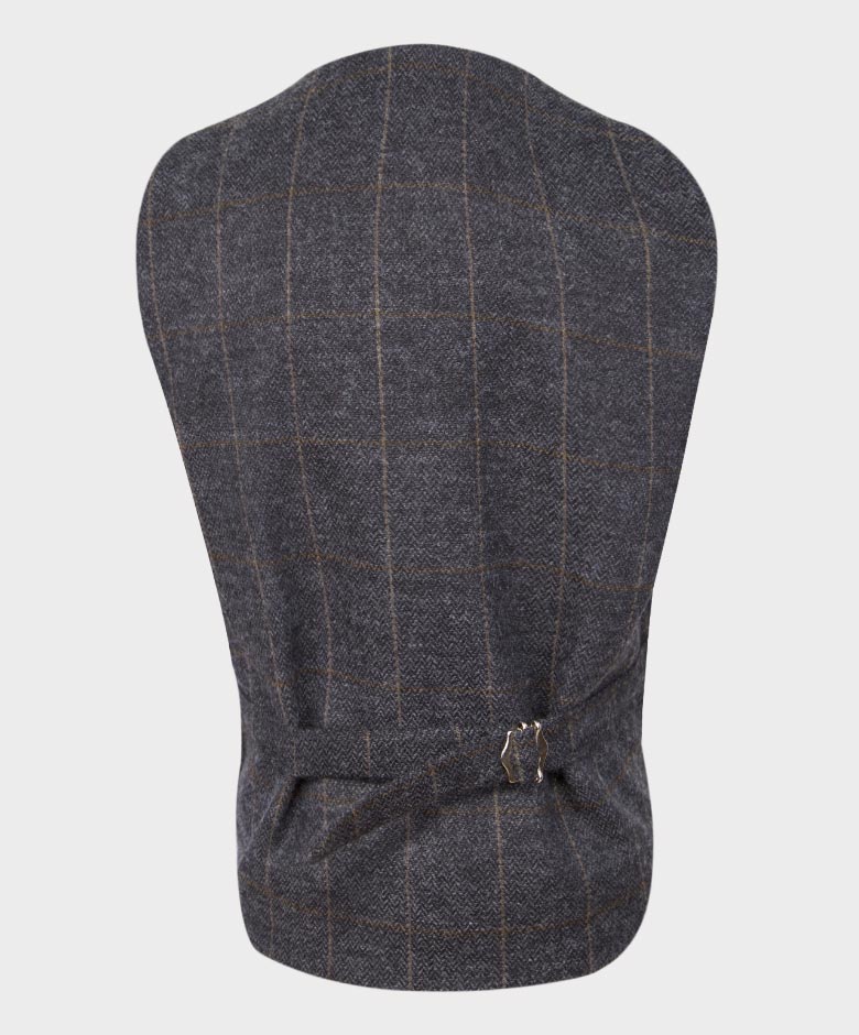 Boys Tailored Fit Herringbone Tweed Check Waistcoat Set - Dark Grey - Image 7