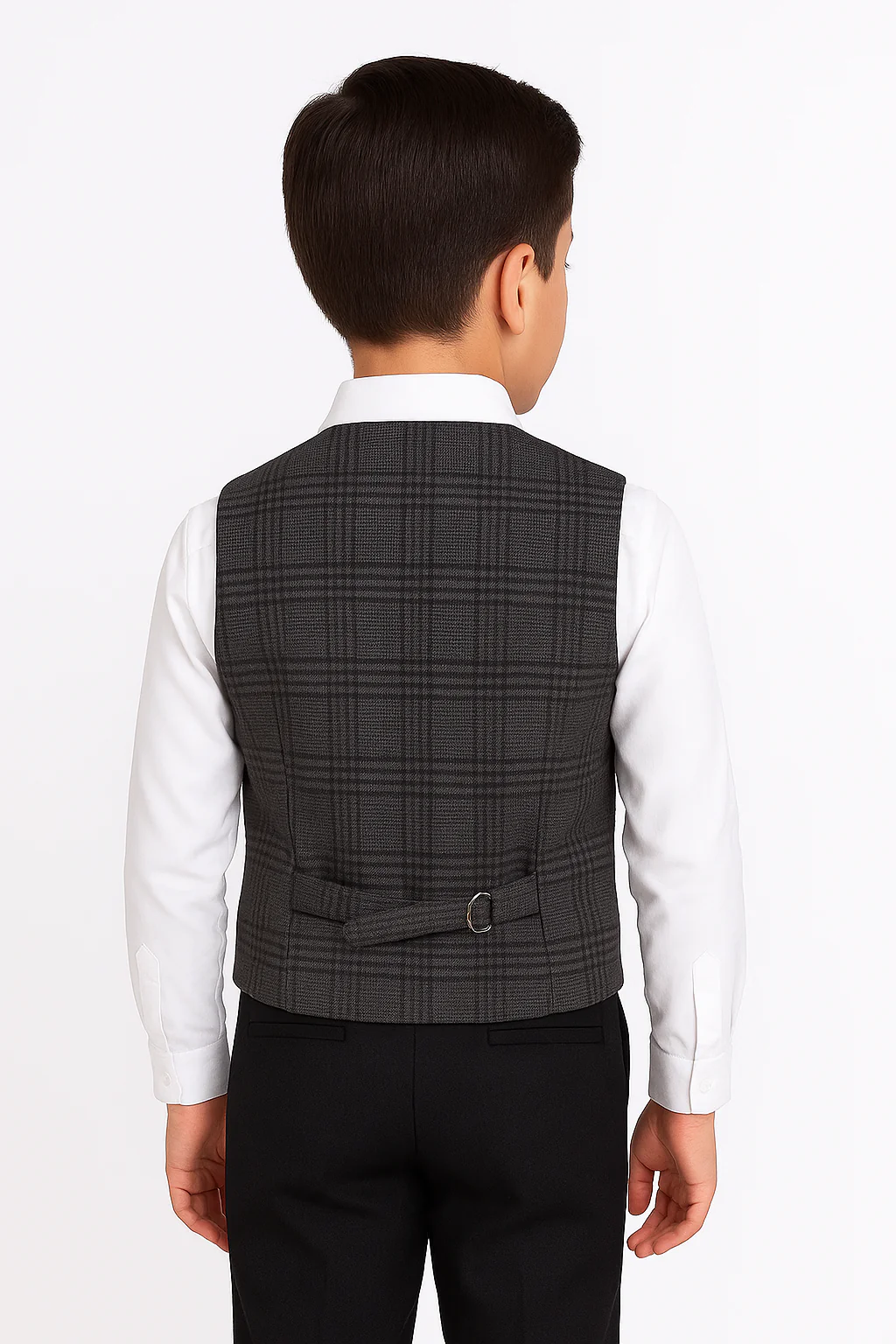 Boys Tailored Fit  Herringbone Tweed Check Waistcoat Set - Grey - Image 2