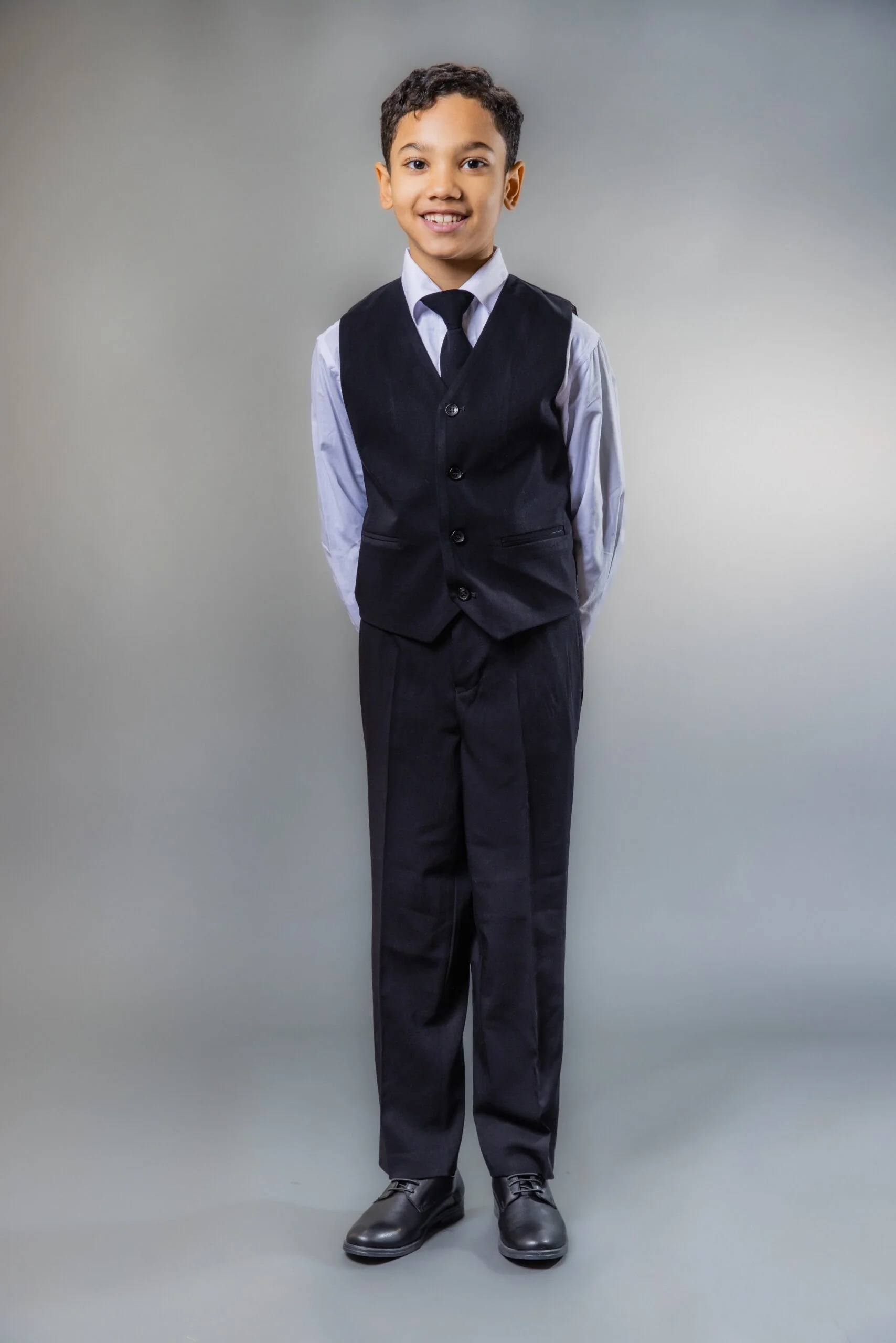 Boys Tailored Fit Husky 5 Pieces Suit Set - Black - Image 7
