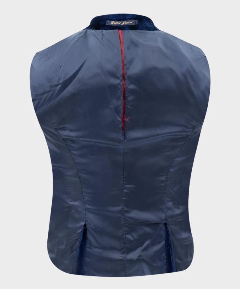 Boys Tailored Fit Velvet Blazer with Elbow Patches - Navy Blue - Image 5