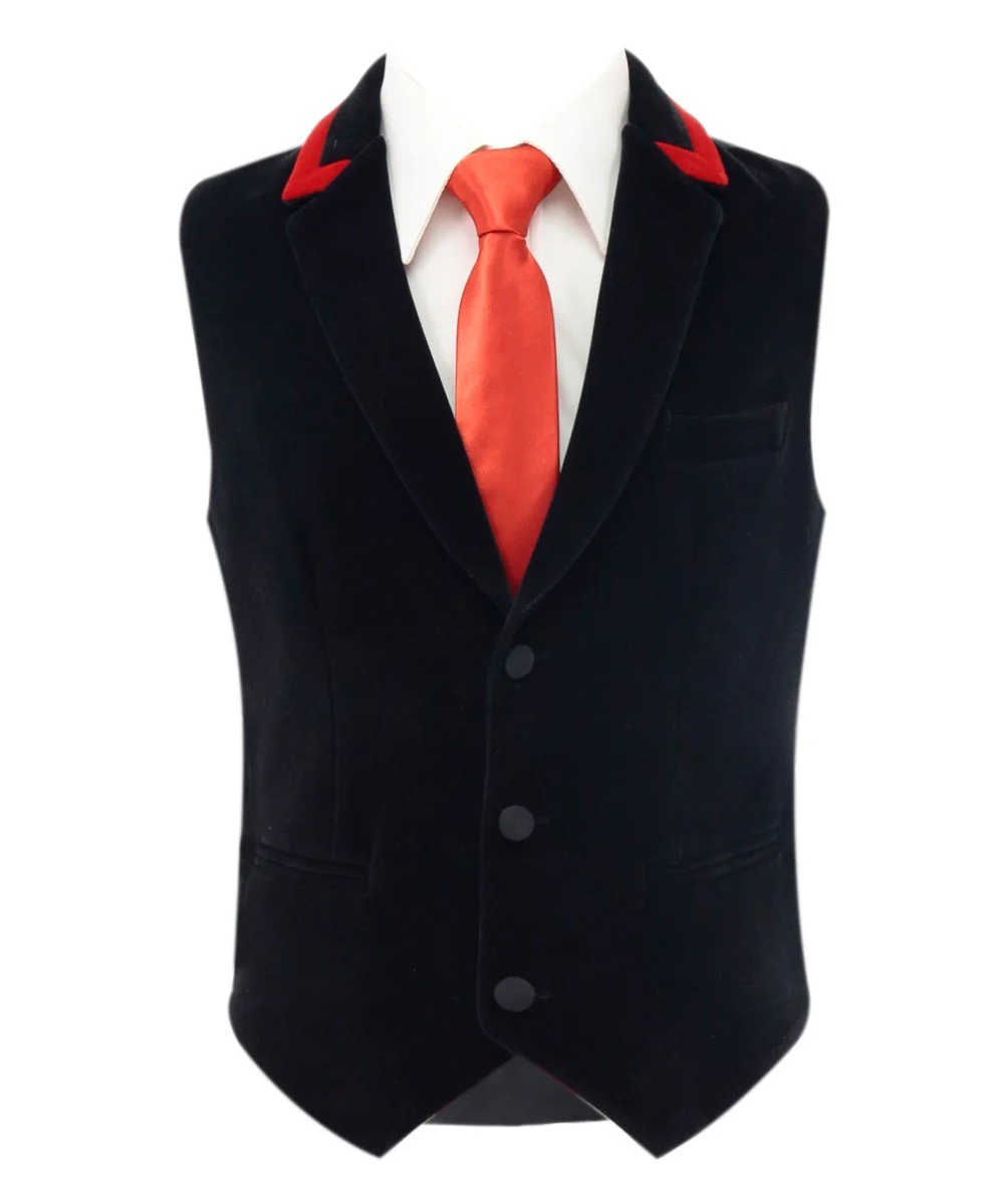 Boys Winged Collar Velvet Black Waistcoat - Black - Image 3