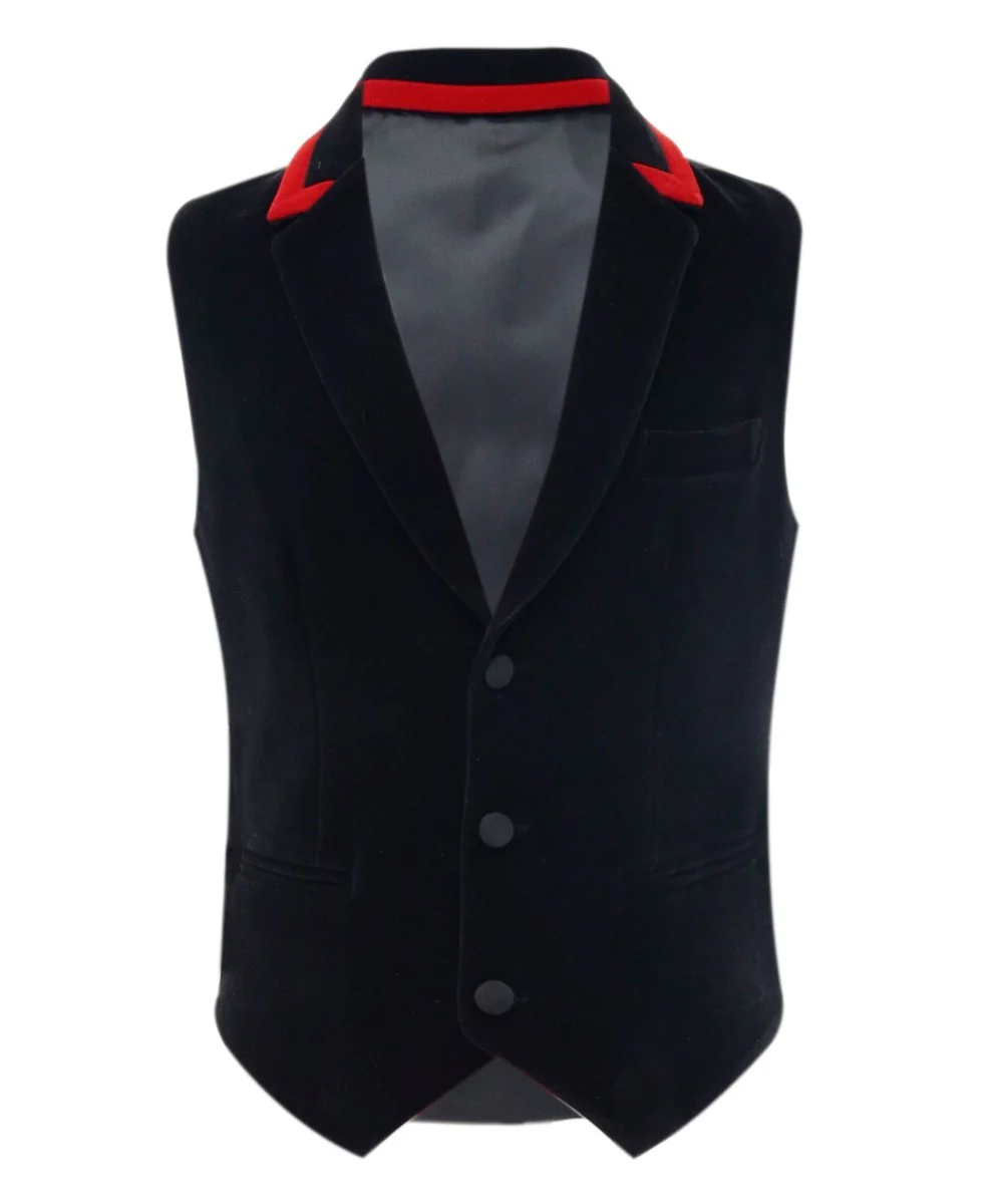 Boys Winged Collar Velvet Black Waistcoat - Black - Image 5