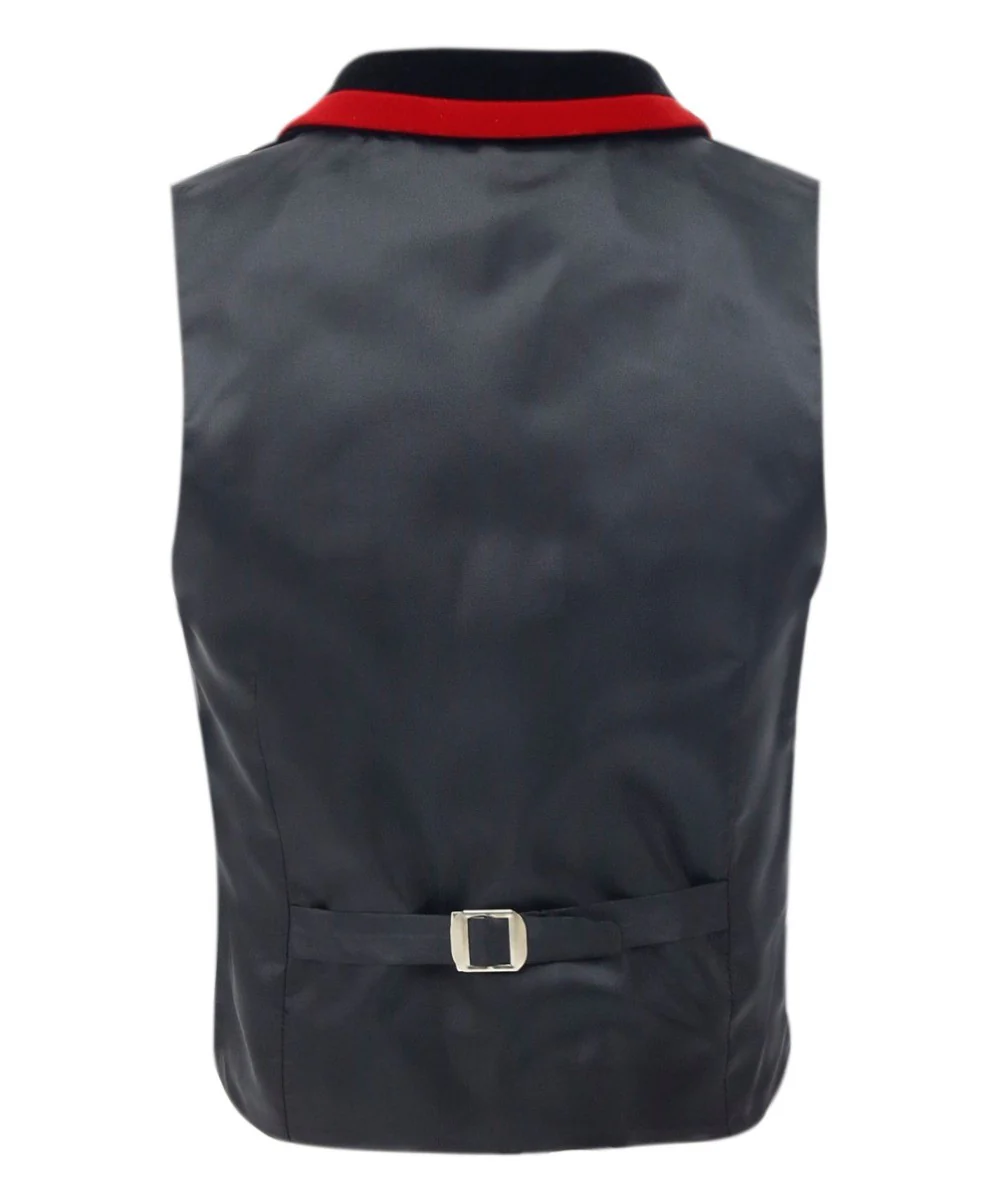 Boys Winged Collar Velvet Black Waistcoat - Black - Image 6