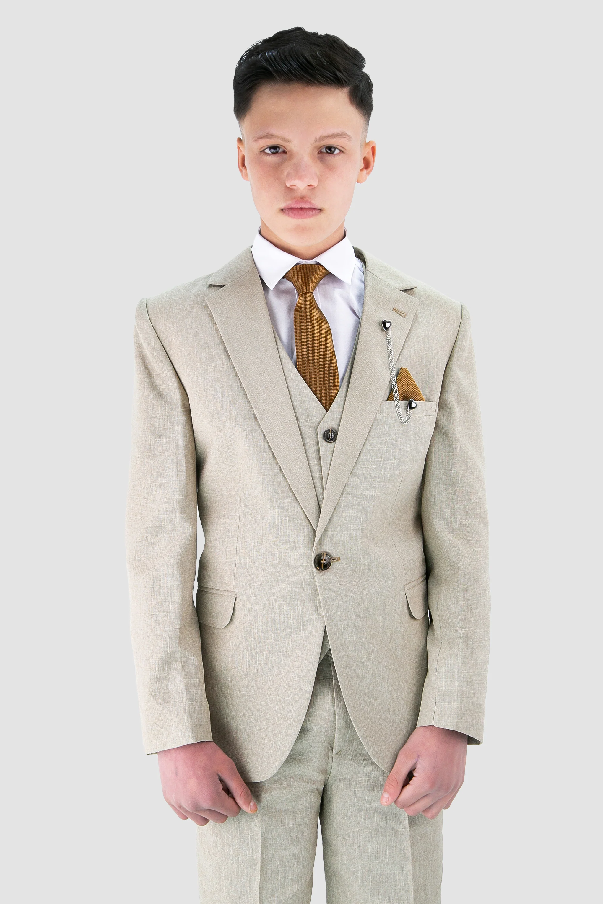 Boys Slim Fit Textured 8-Piece Formal Suit Set - Beige - Image 3
