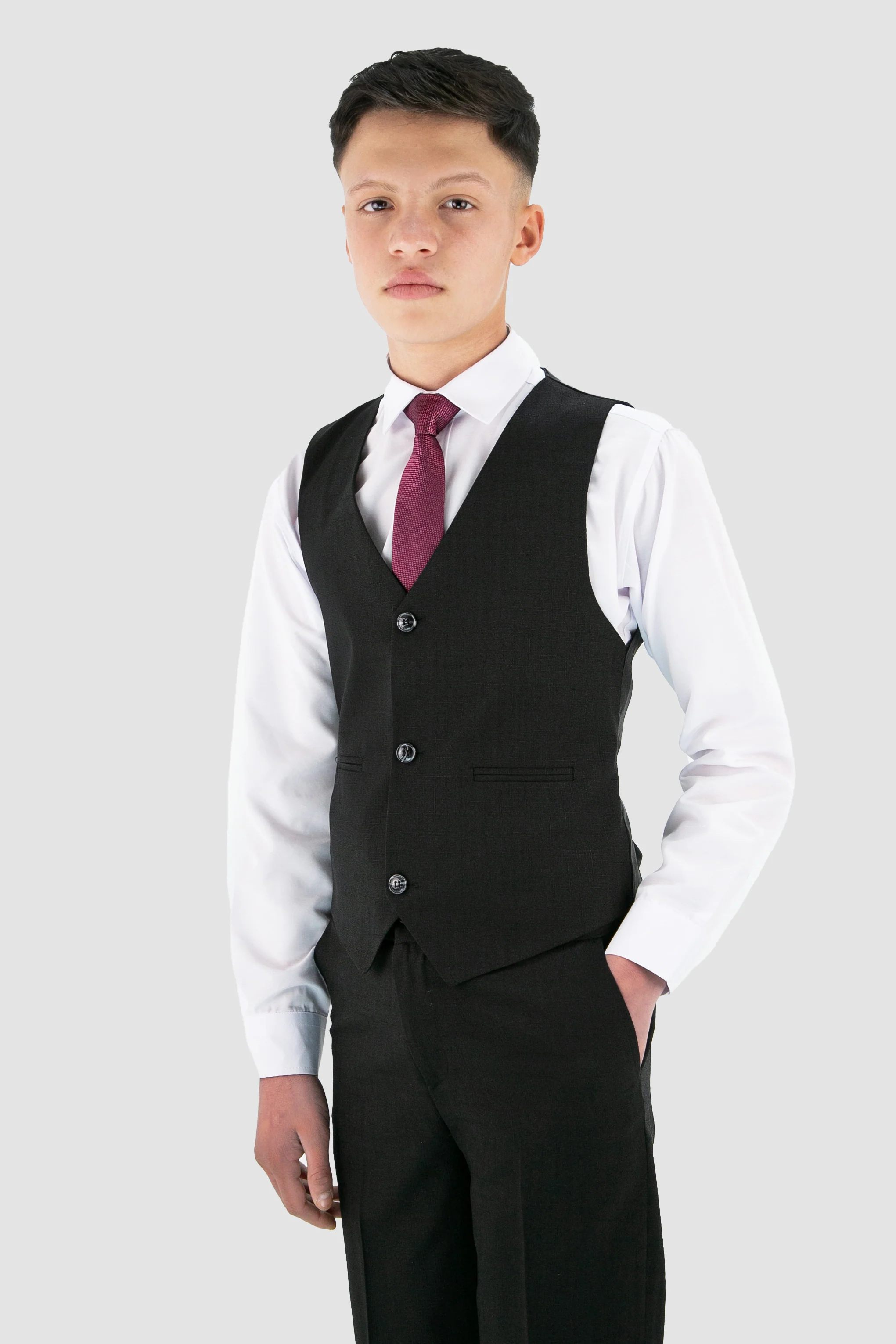 Boys Slim Fit Textured 8-Piece Formal Suit Set - Black - Image 7