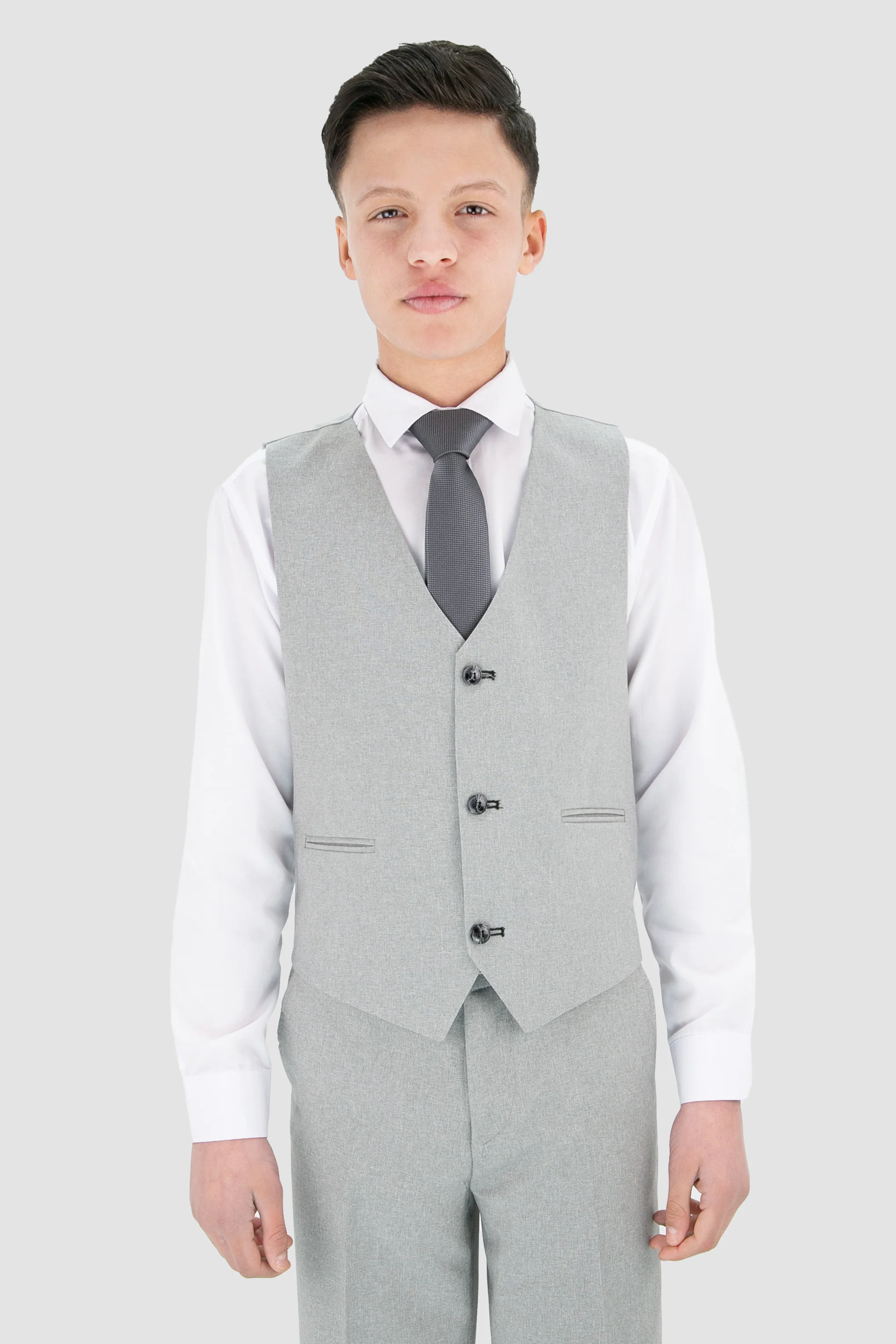 Boys Slim Fit Textured 8-Piece Formal Suit Set - Light Grey - Image 7