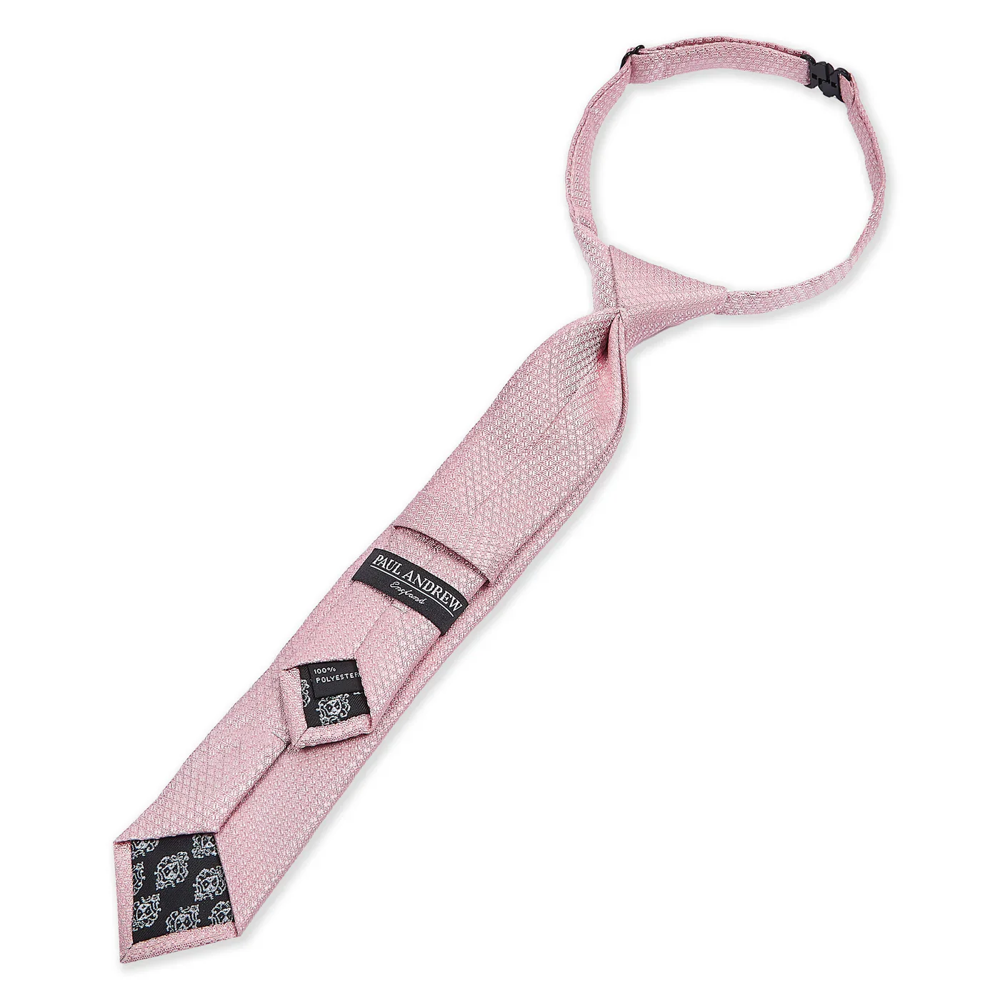 Boys Textured Jacquard Pre-Tied Tie with Adjustable Clip Neck Strap - Light Pink - Image 2