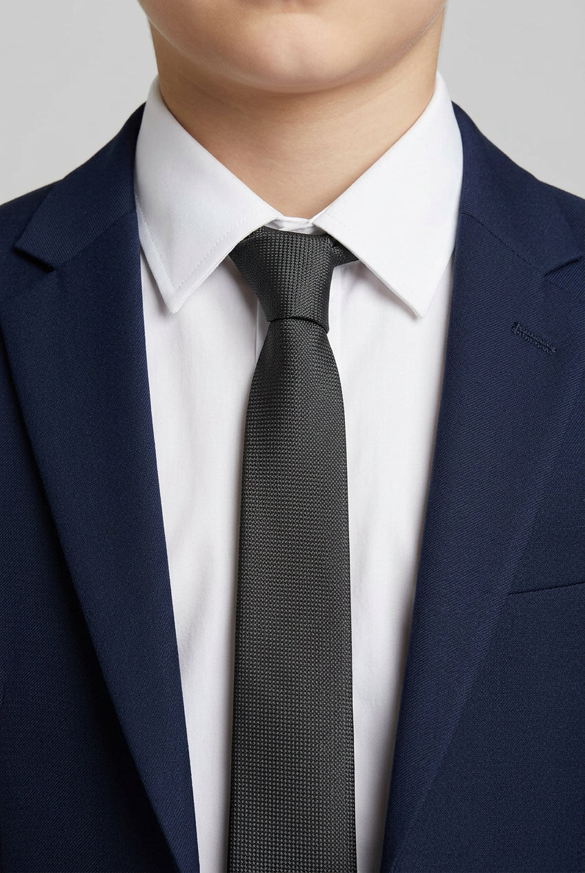 Boys Textured Jacquard Slim Tie - Black - Image 3