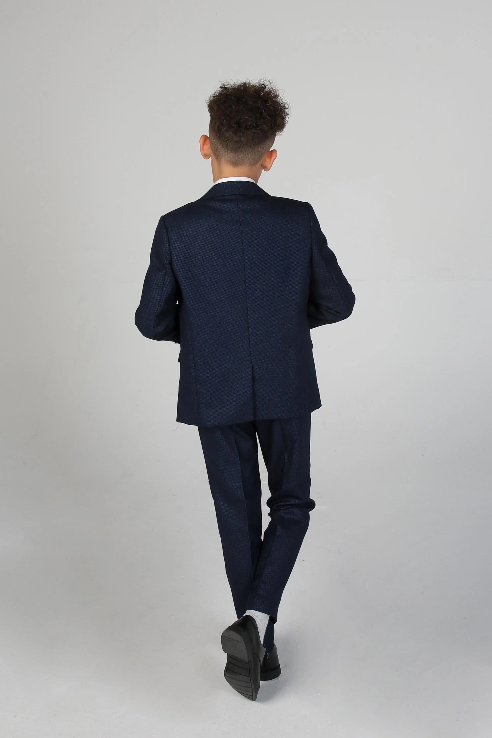 Boys Textured Formal Navy Suit - ARTHUR - Navy Blue - Image 4