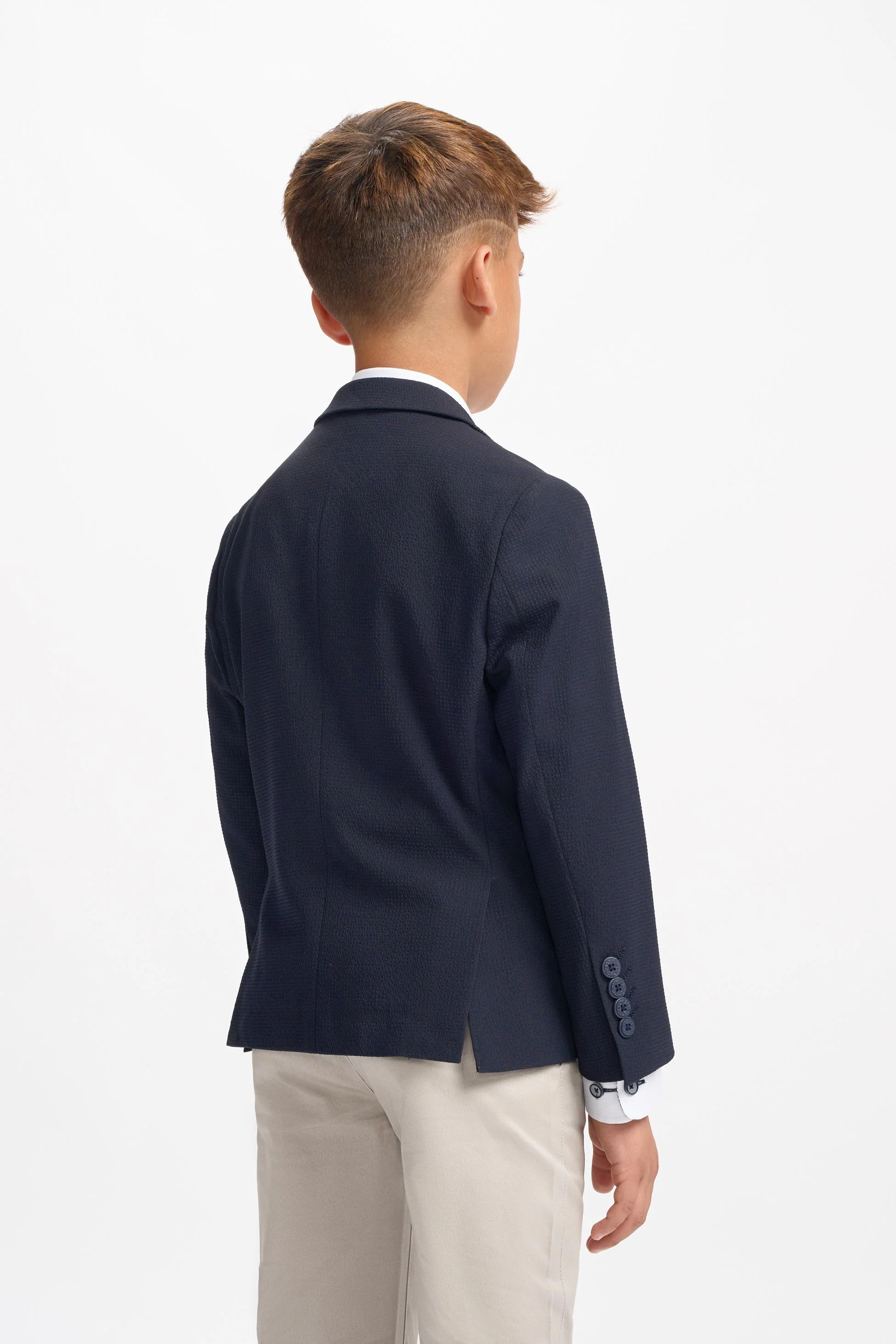 Boys Textured Slim Fit Suit Jacket SIREN - Navy Blue - Image 3