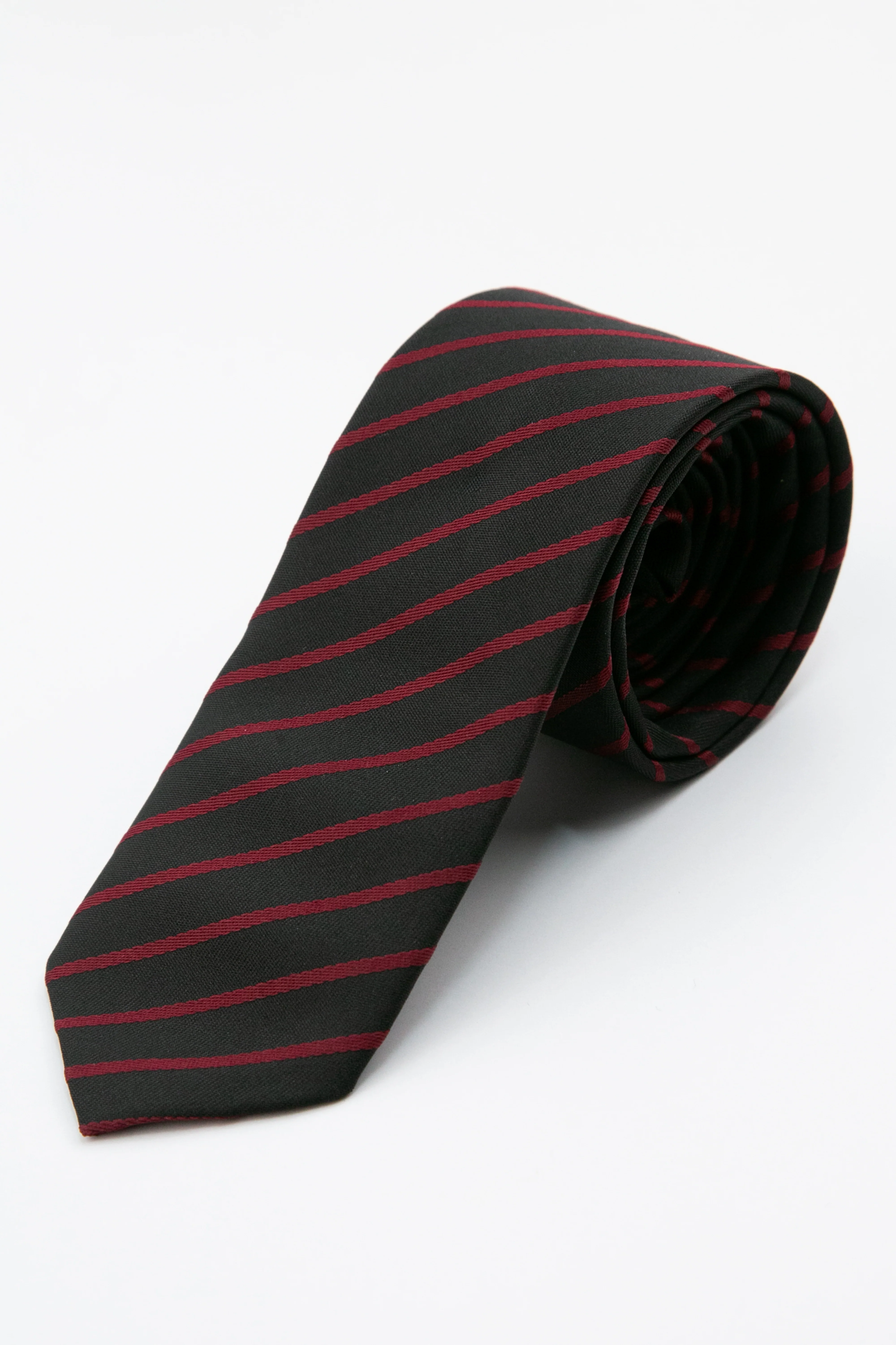 Boys’ Textured Striped Slim Tie & Pocket Square Set - Burgundy - Image 2