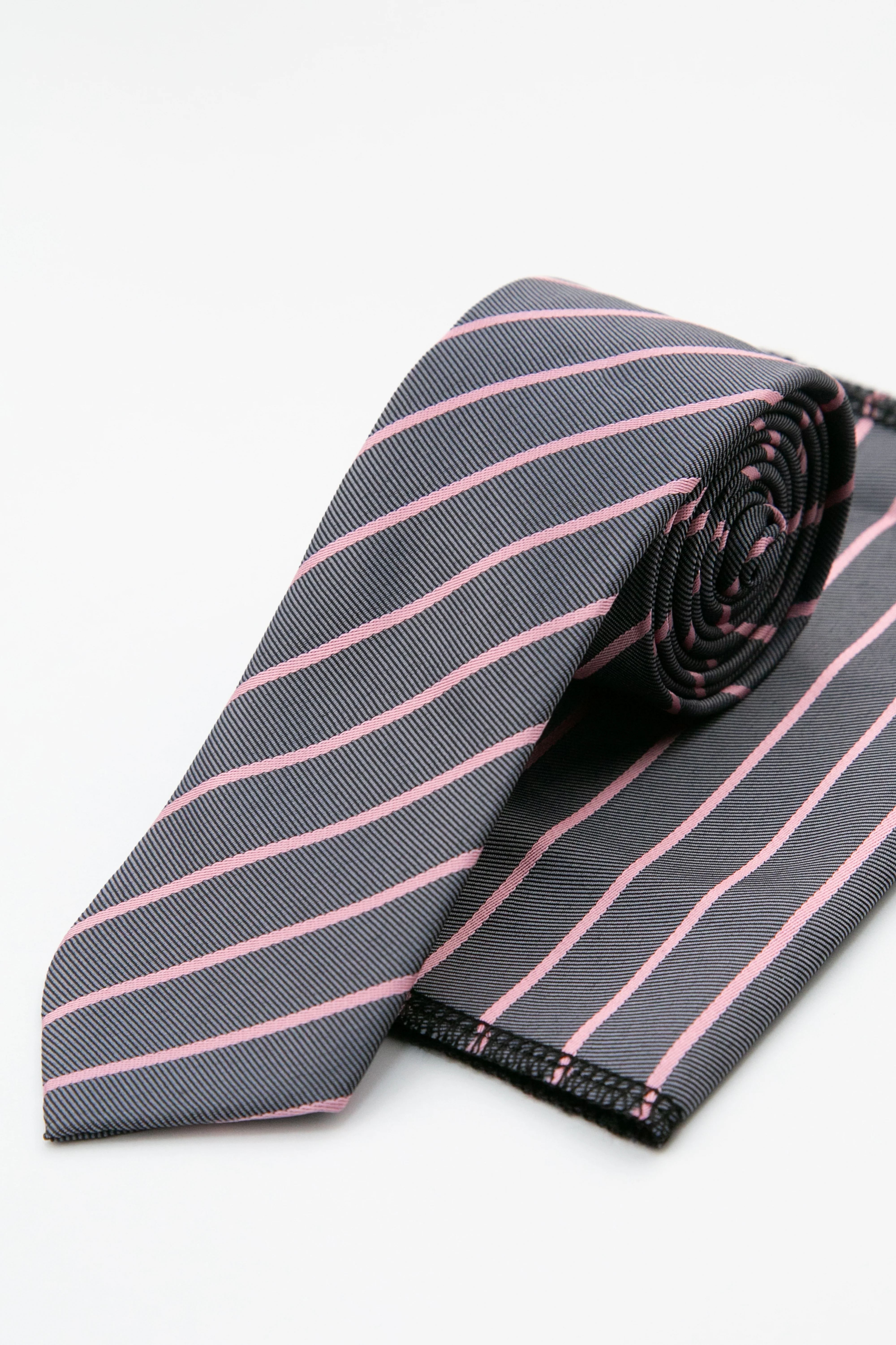 Boys’ Textured Striped Slim Tie & Pocket Square Set - Grey