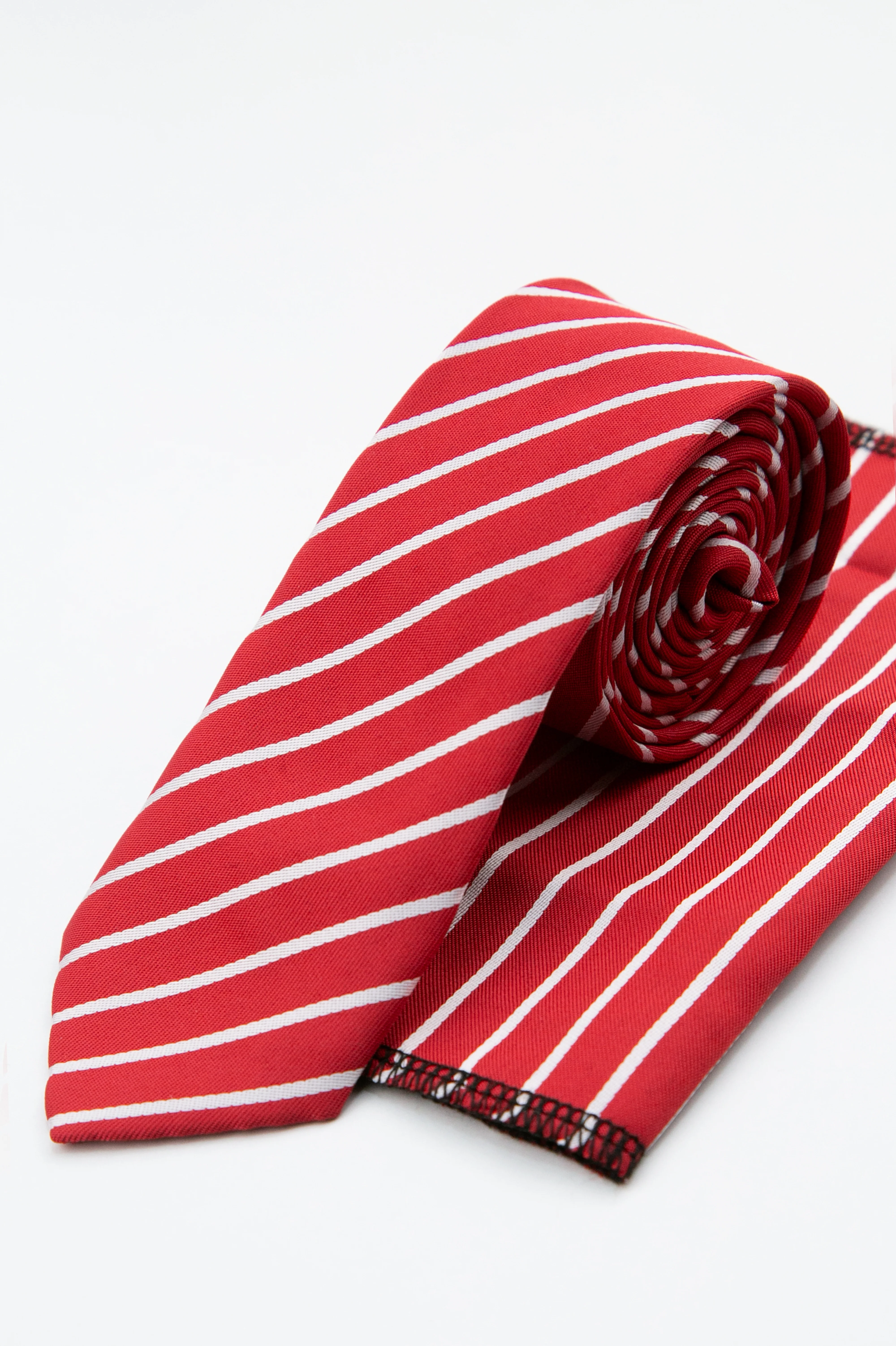 Boys’ Textured Striped Slim Tie & Pocket Square Set - Red