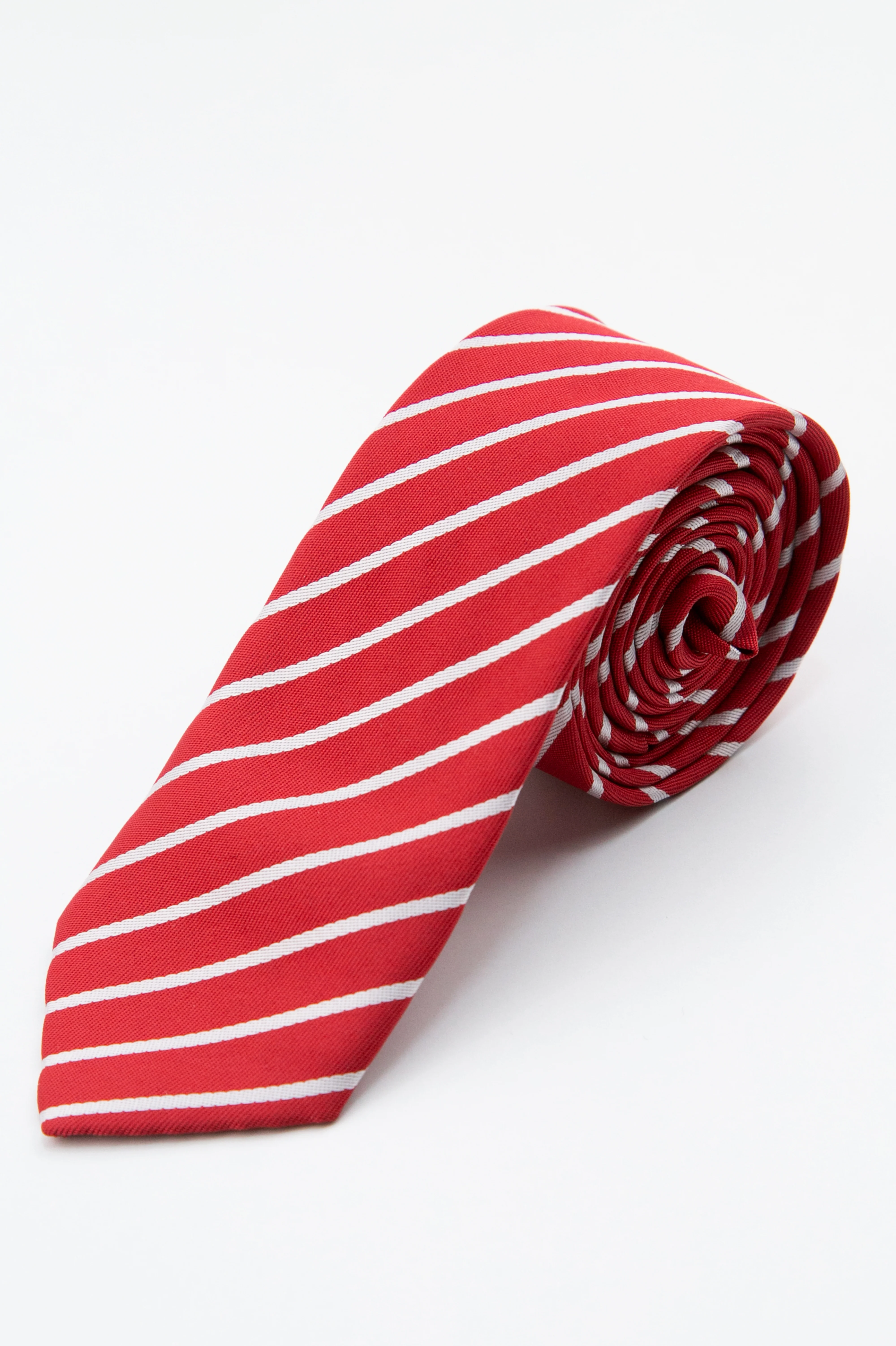 Boys’ Textured Striped Slim Tie & Pocket Square Set - Red - Image 2