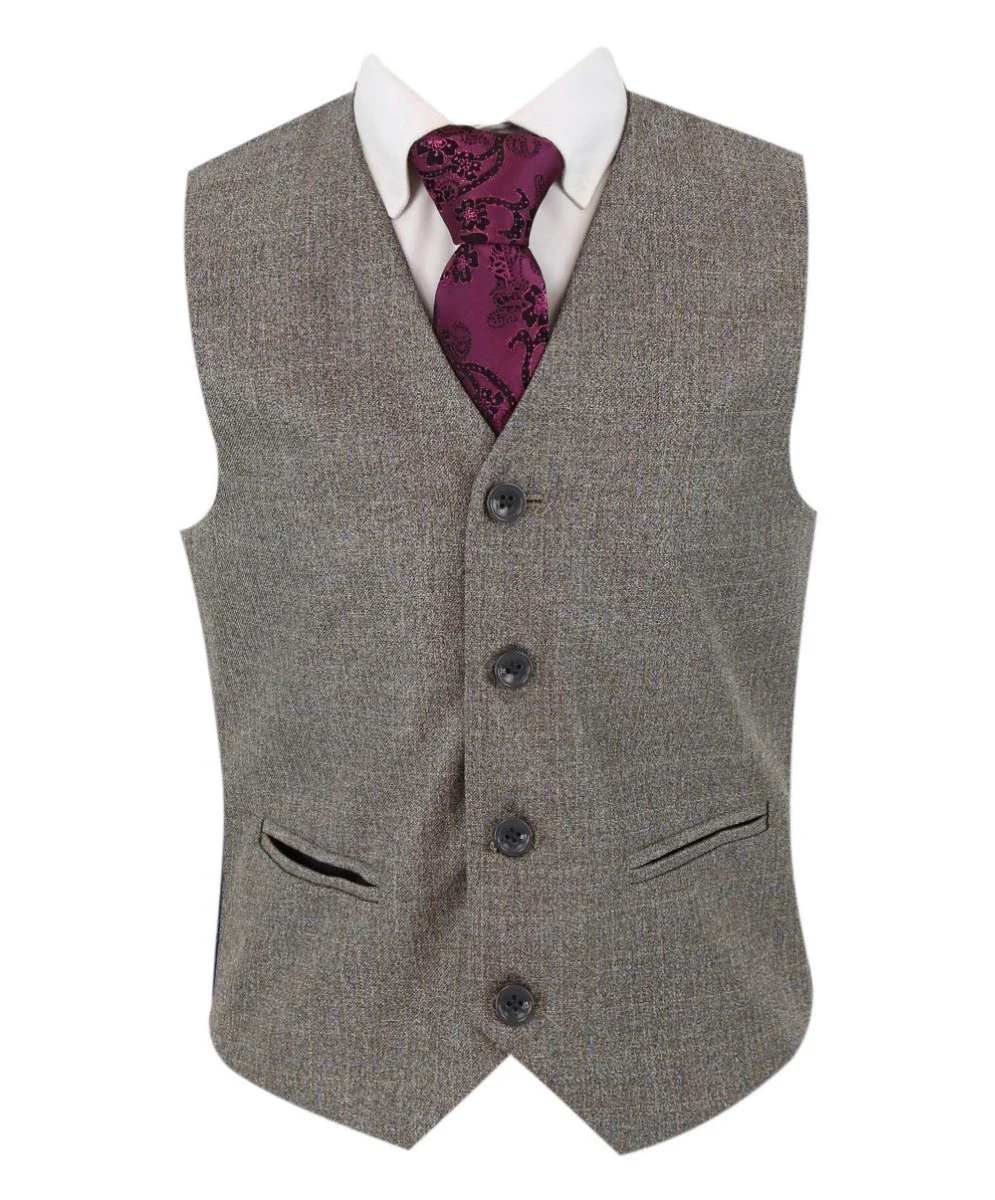 Boys Tailored Fit Textured Suit - ADRIAN - Dark Beige - Image 5
