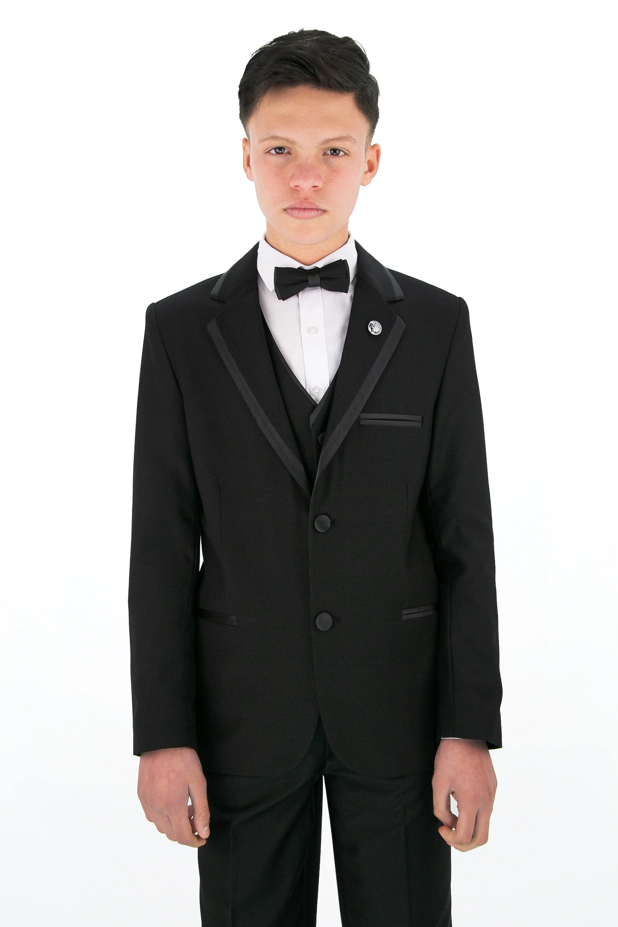 Boys Slim Fit Piping Tuxedo Dinner Suit Set - Black - Image 3