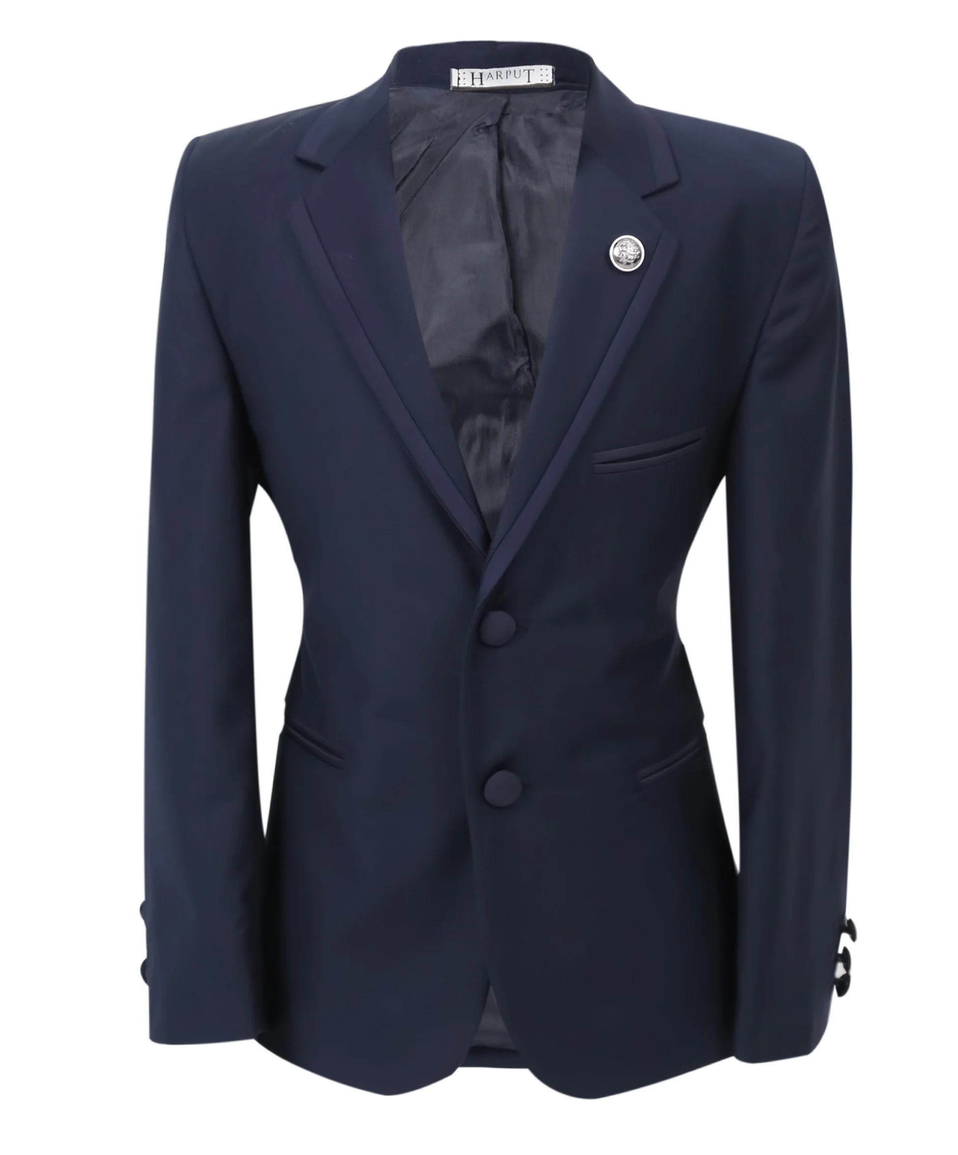 Boys Slim Fit  Piping Tuxedo Dinner Suit Set - Navy Blue - Image 7