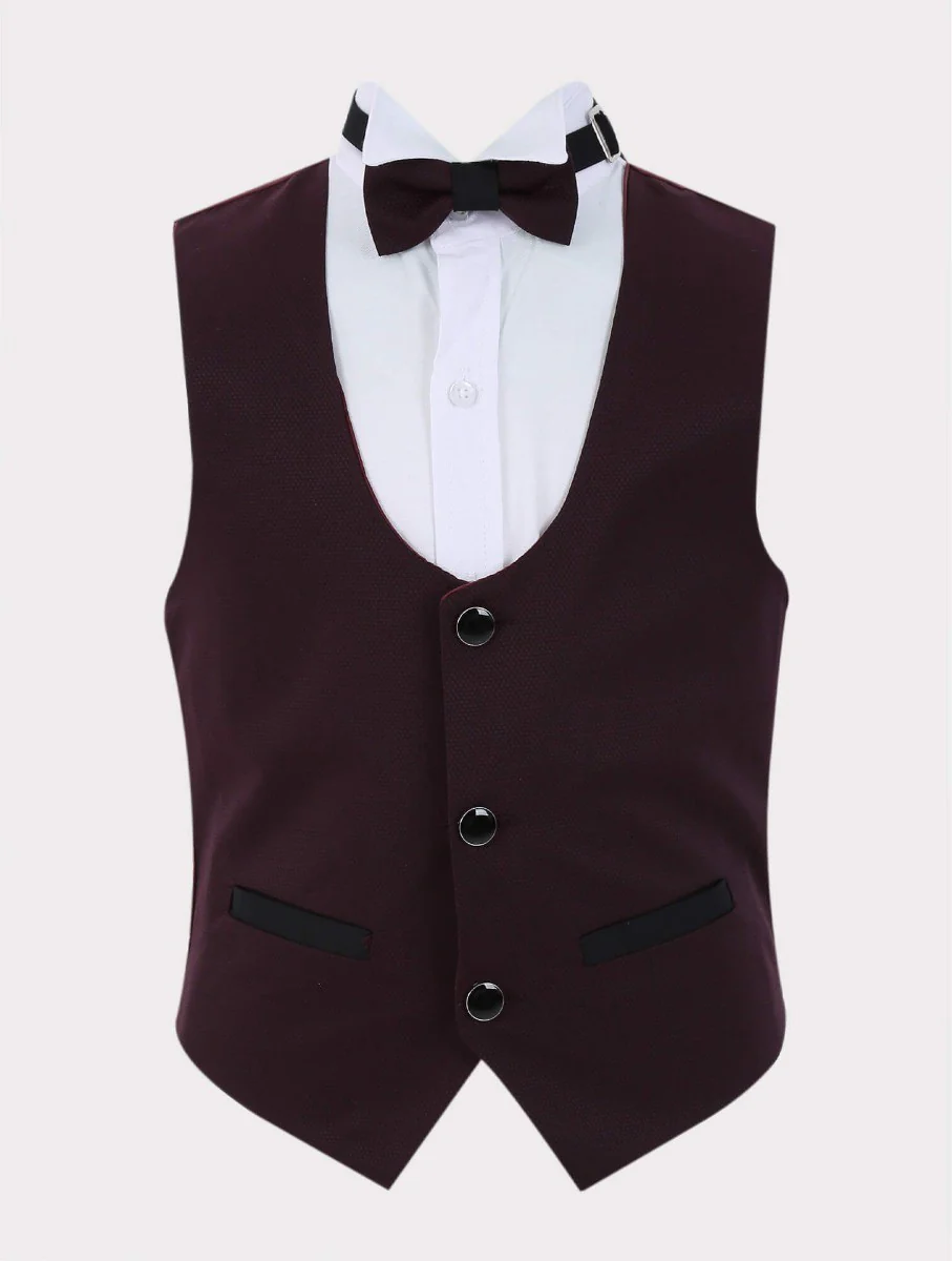 Boys All in One 6 Pieces Tuxedo Dinner Suit - HARRISON - Burgundy - Image 5