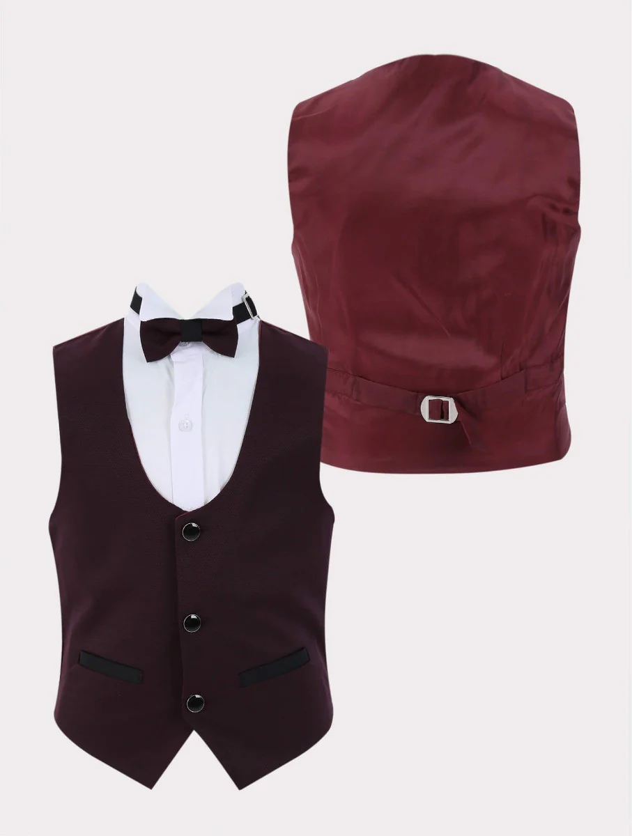 Boys All in One 6 Pieces Tuxedo Dinner Suit - HARRISON - Burgundy - Image 6