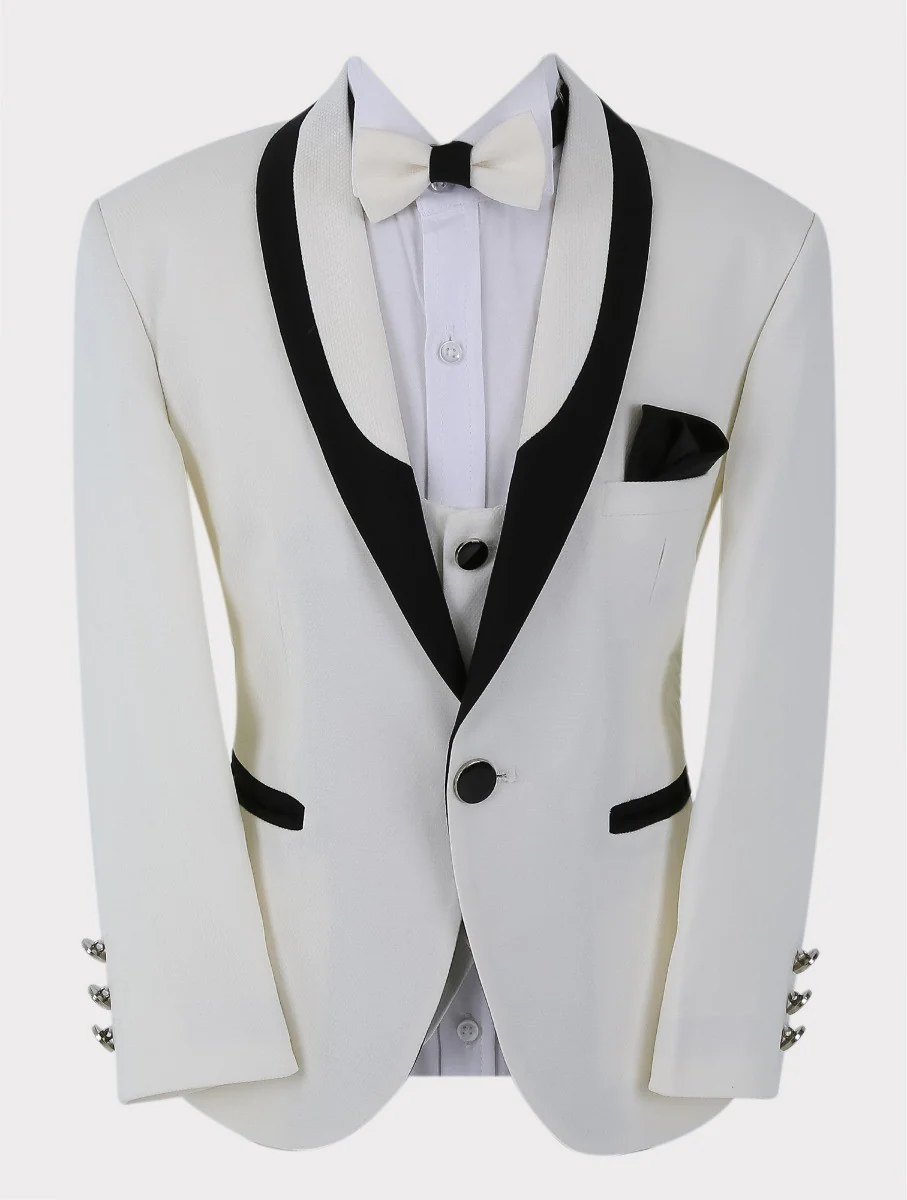 Boys All in One 6 Pieces Tuxedo Dinner Suit - HARRISON - Ivory - Image 3