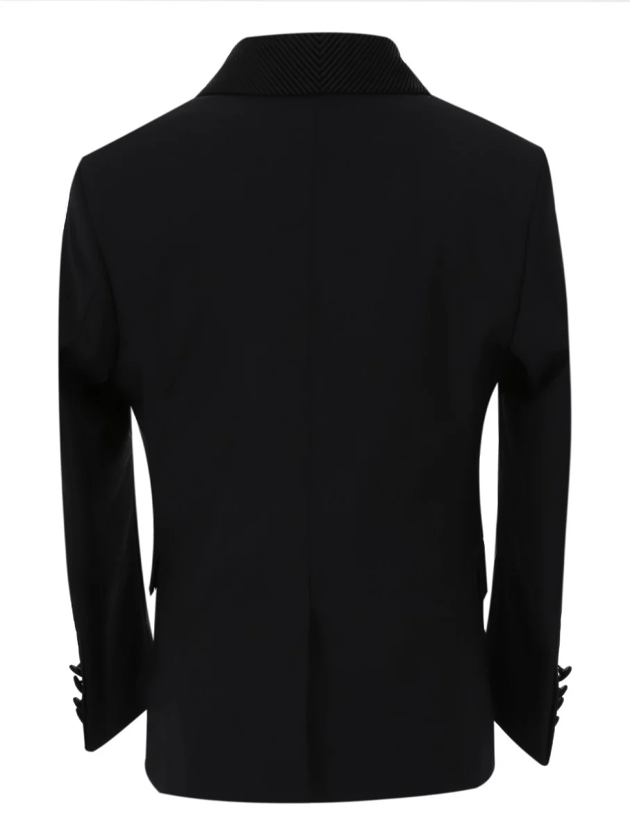 Boys Tuxedo Suit - Corduroy Velvet Waistcoat & shawl lapel - Black - Image 3