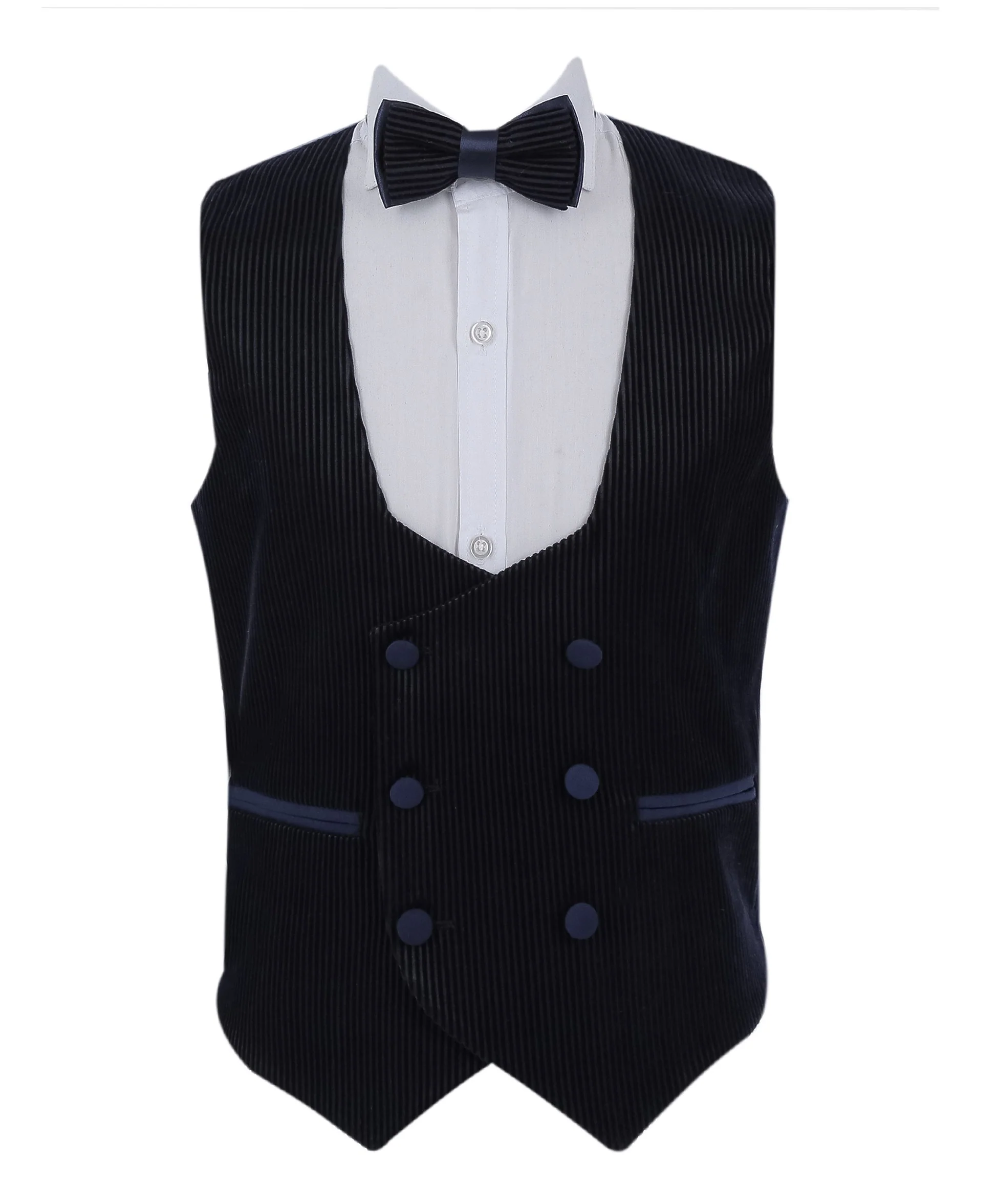 Boys Tuxedo Suit - Corduroy Velvet Waistcoat & shawl lapel - Navy Blue - Image 6