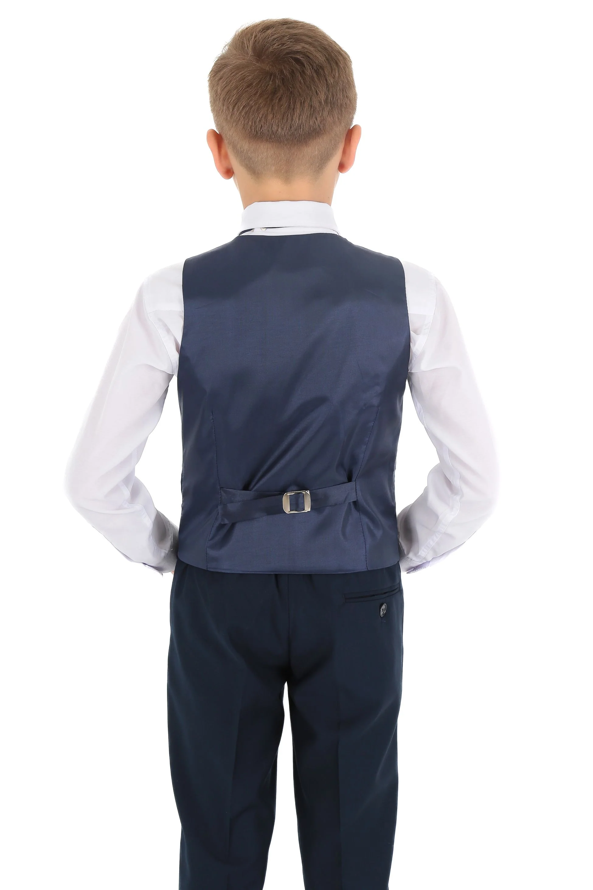 Boys Tuxedo Suit - Corduroy Velvet Waistcoat & shawl lapel - Navy Blue - Image 8
