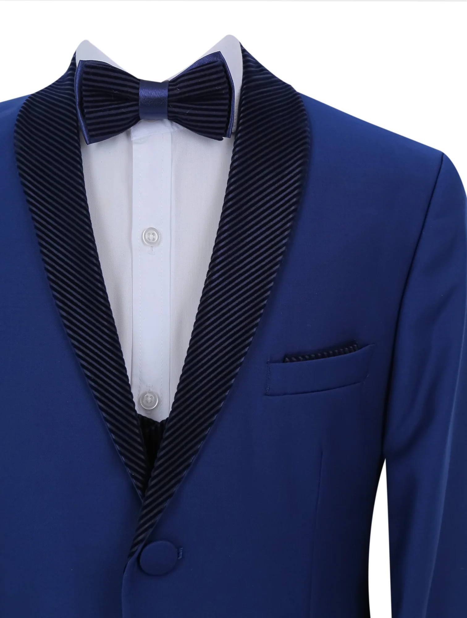 Boys Tuxedo Suit - Corduroy Velvet Waistcoat & shawl lapel - Royal Blue - Image 3