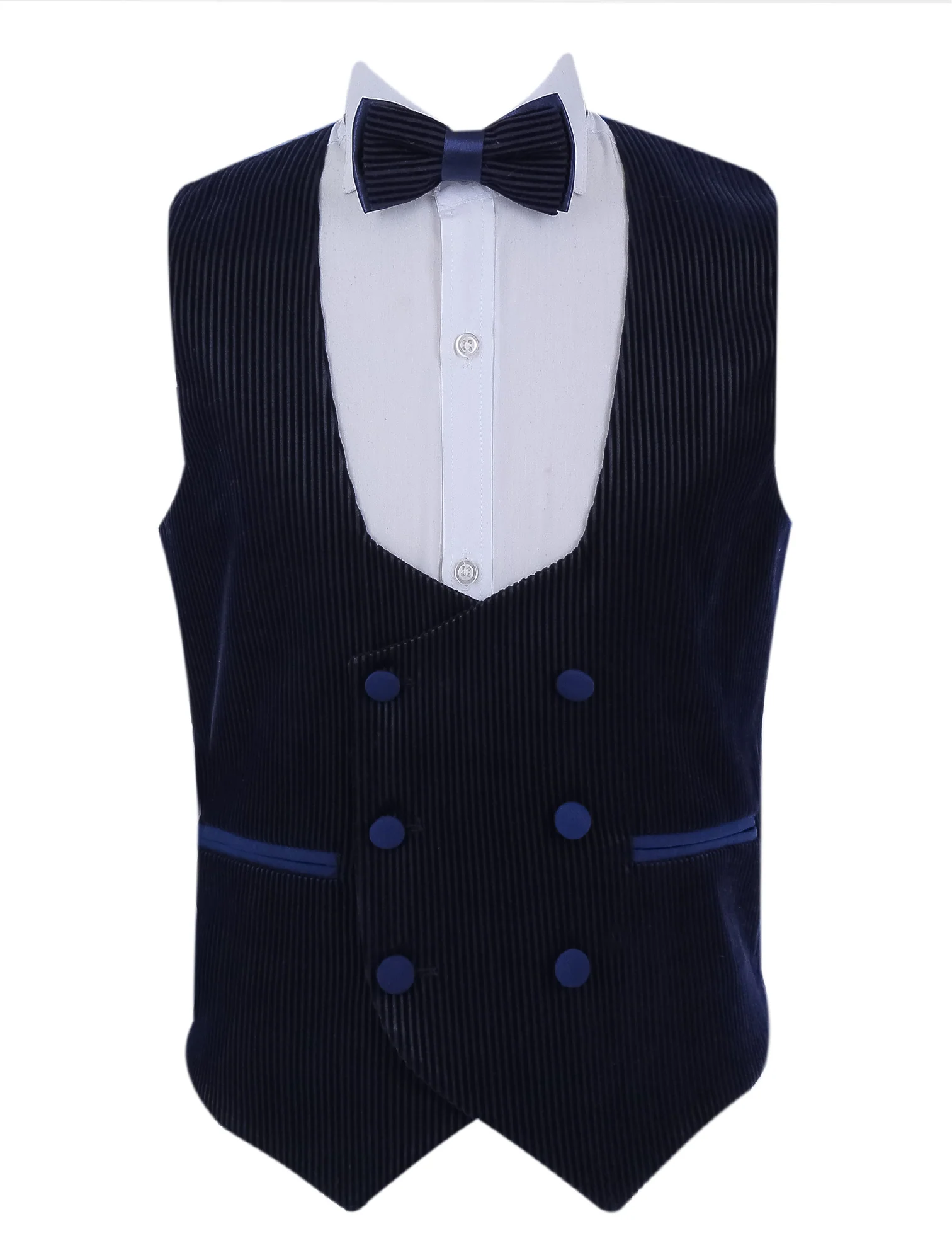Boys Tuxedo Suit - Corduroy Velvet Waistcoat & shawl lapel - Royal Blue - Image 5