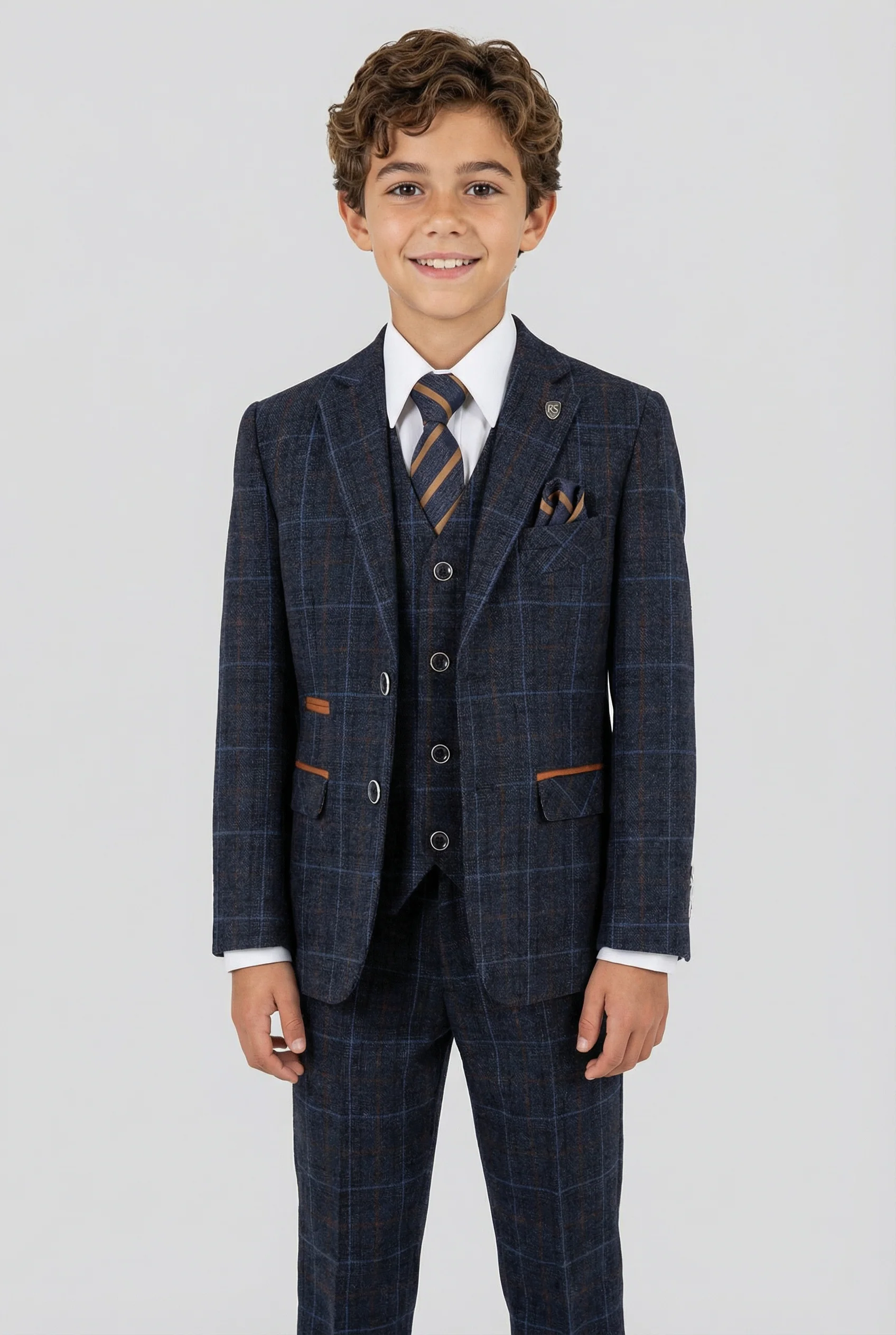 Boys Tailored Fit Retro Check Suit - ANTHONY NAVY - Image 3