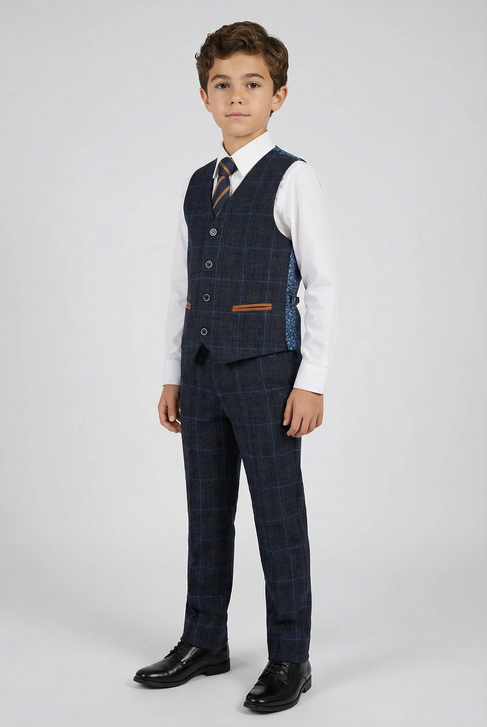 Boys Tailored Fit Retro Check Suit - ANTHONY NAVY - Image 7