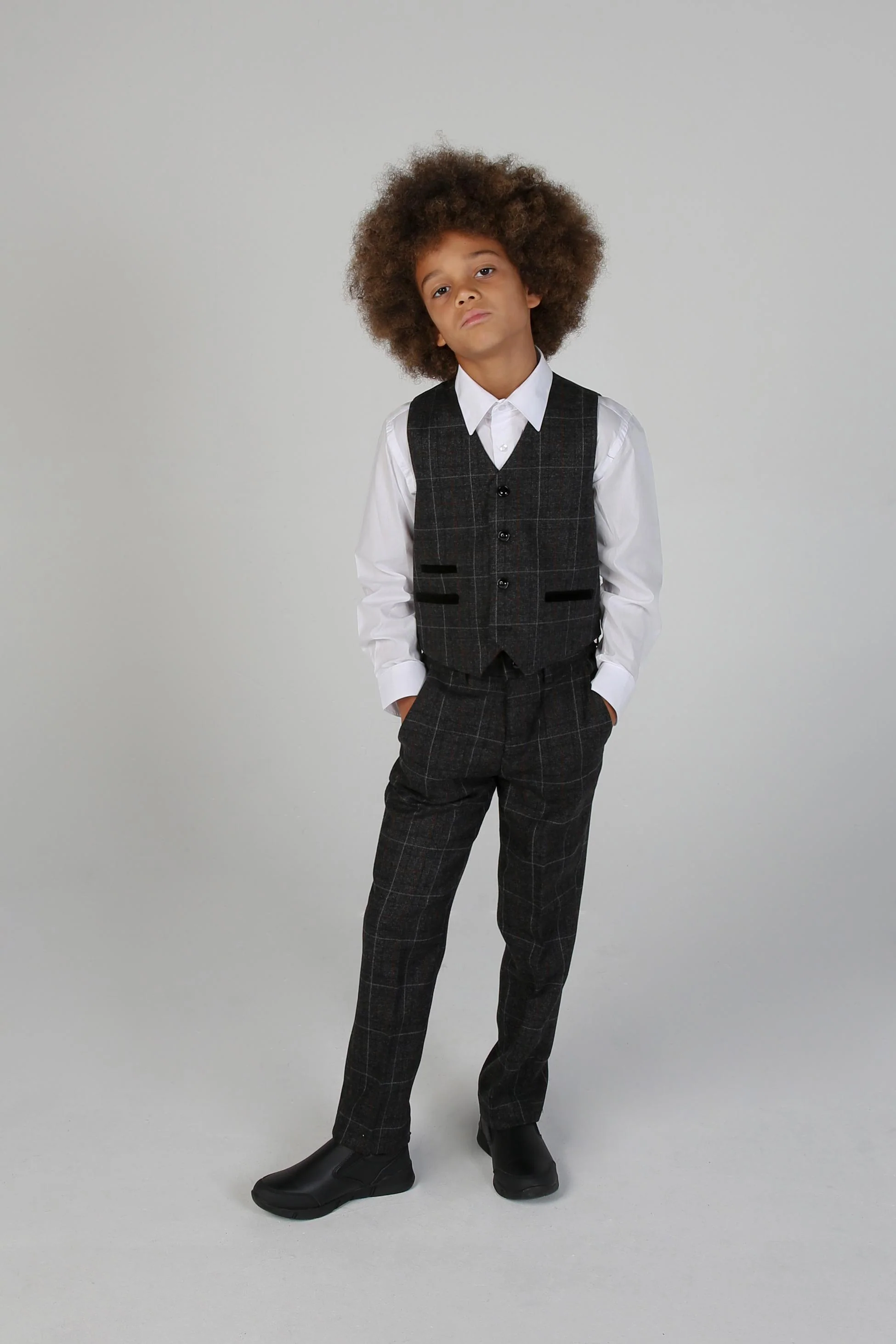 Boys Windowpane Tailored Fit Suit- HARVEY - Dark Charcoal Grey - Image 5
