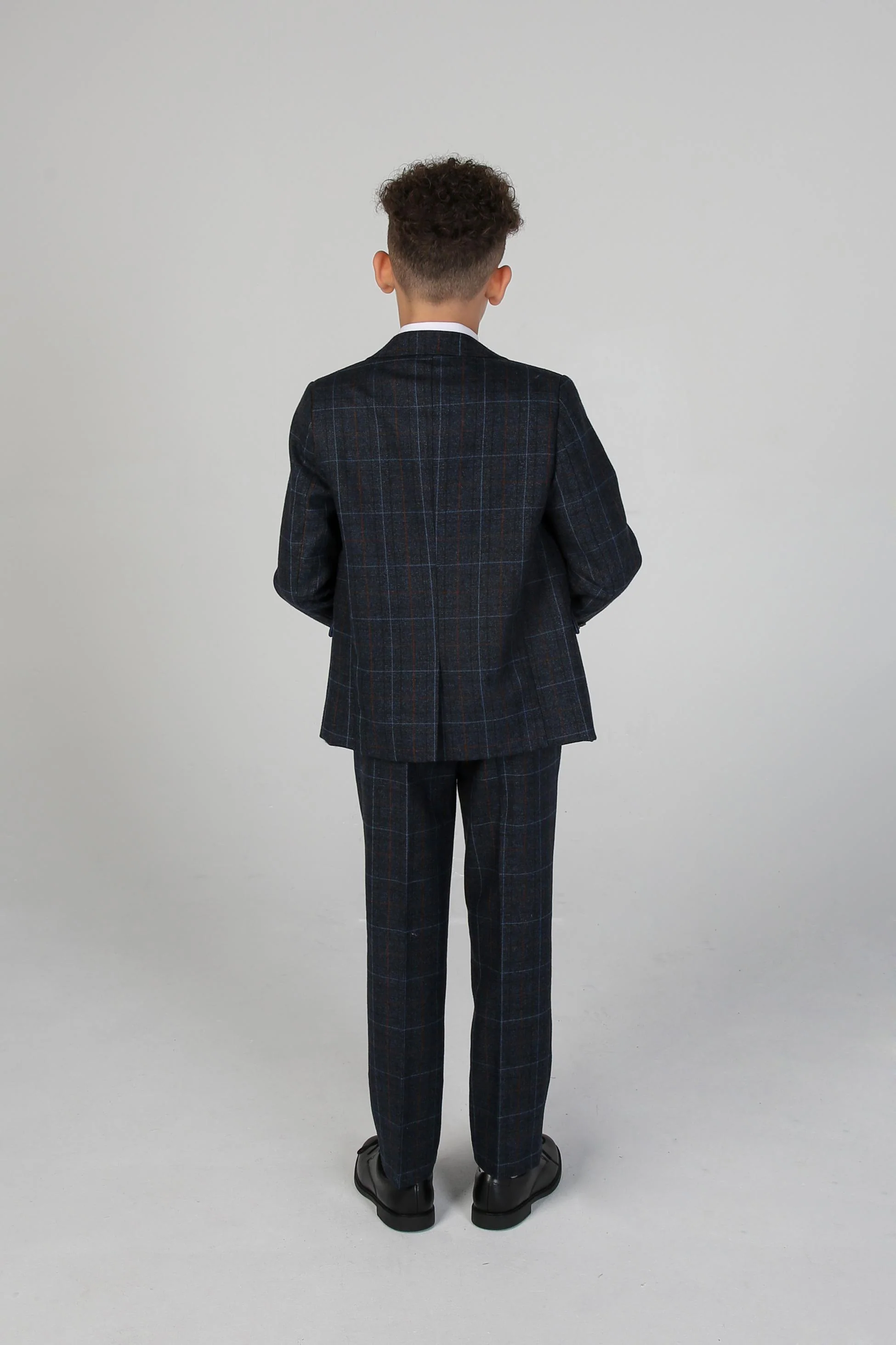 Boys Windowpane Tailored Fit Suit- HARVEY - Navy Blue - Image 4
