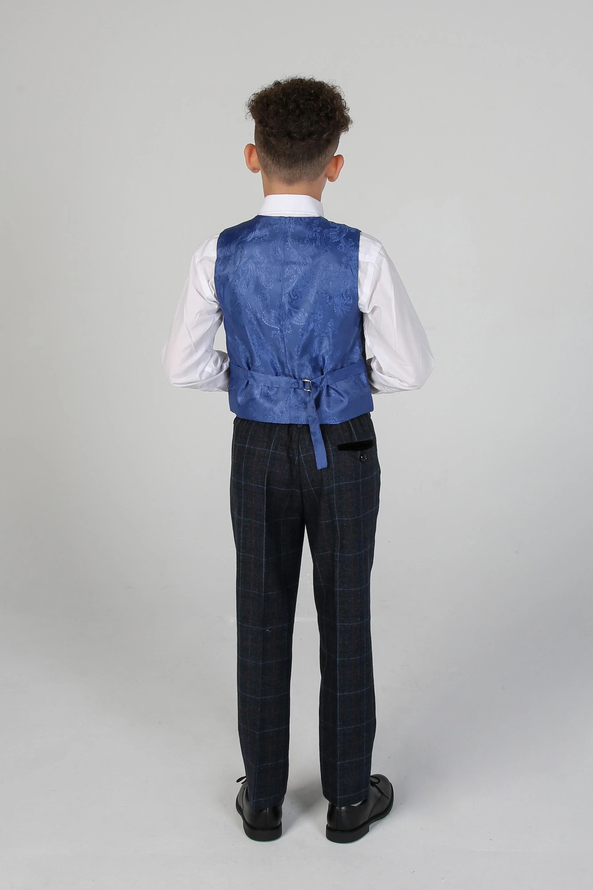 Boys Windowpane Tailored Fit Suit- HARVEY - Navy Blue - Image 6