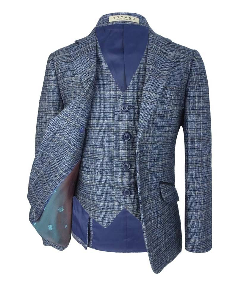 Boys Tweed Check Sky Blue Suit Set - Sky Blue - Image 6