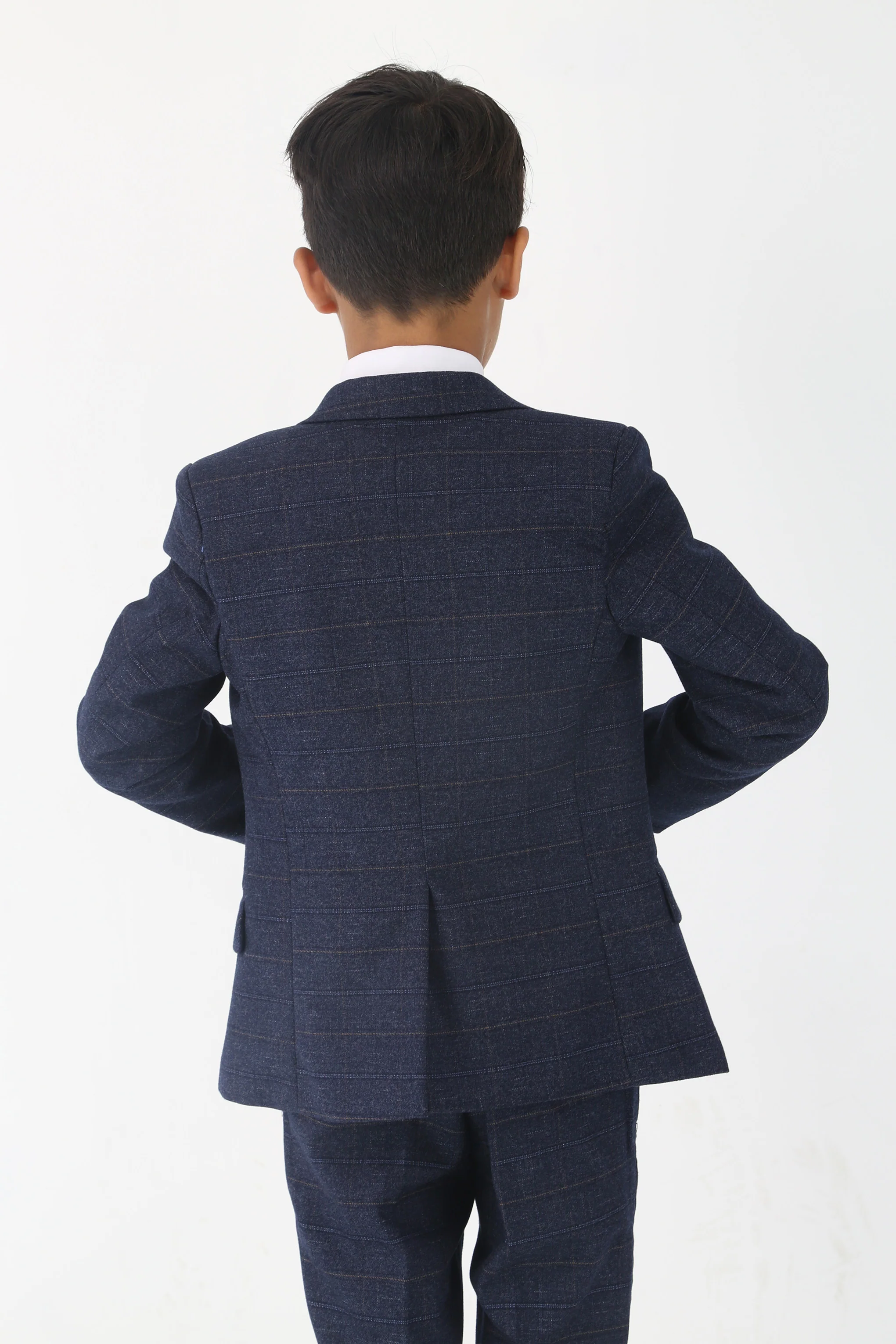 Boys Tweed Like Check Tailored Fit Formal Suit Set - Navy - Image 5