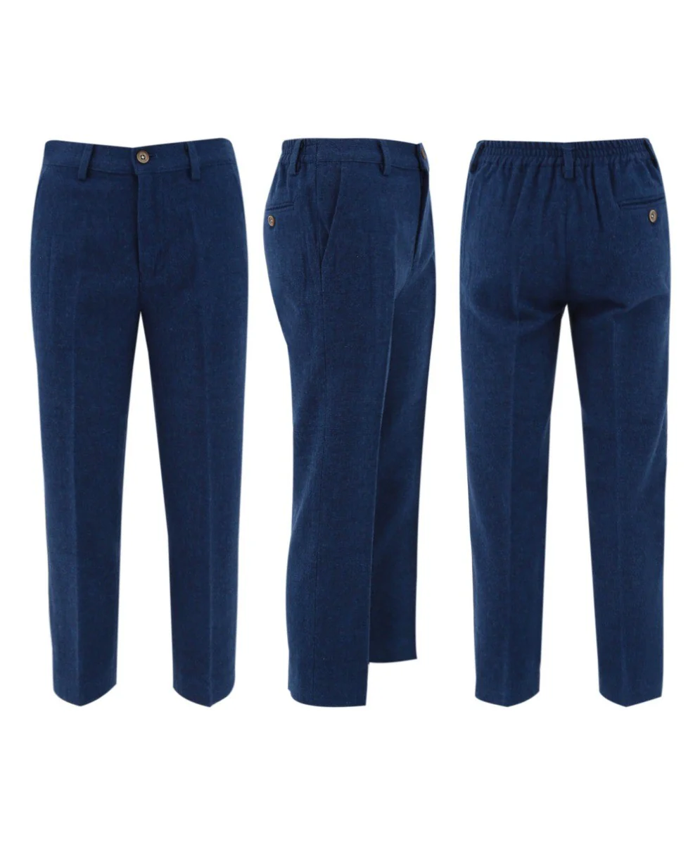 Boys Tweed Wool Blend Slim Fit Blue Suit - ORSON - Blue - Image 10
