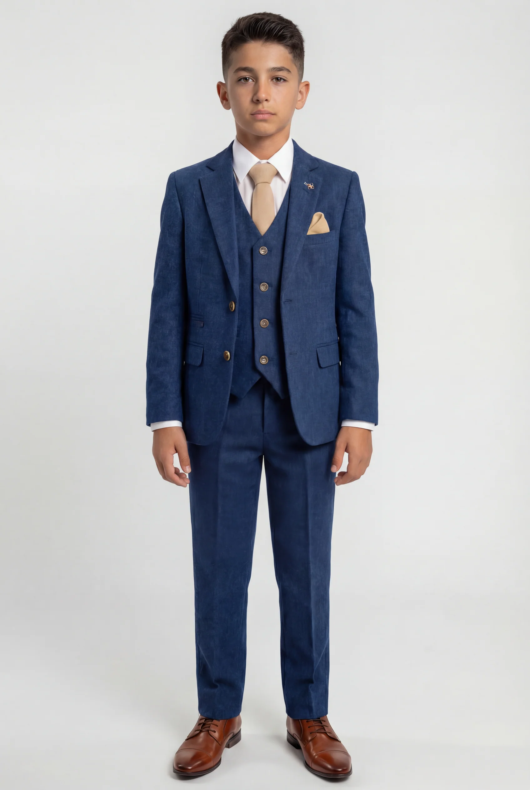 Boys Tweed Wool Blend Slim Fit Blue Suit - ORSON - Blue - Image 3