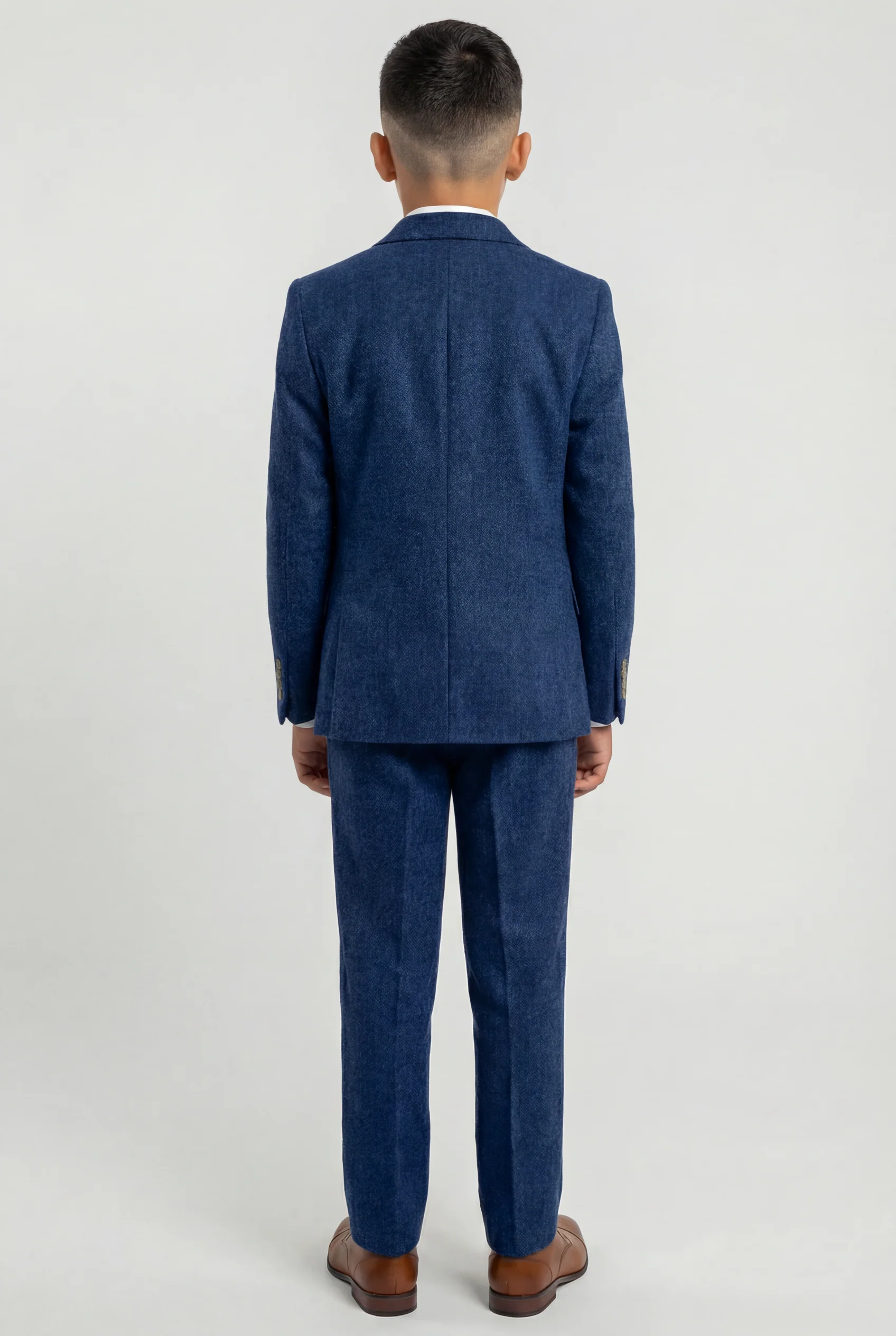 Boys Tweed Wool Blend Slim Fit Blue Suit - ORSON - Blue - Image 4