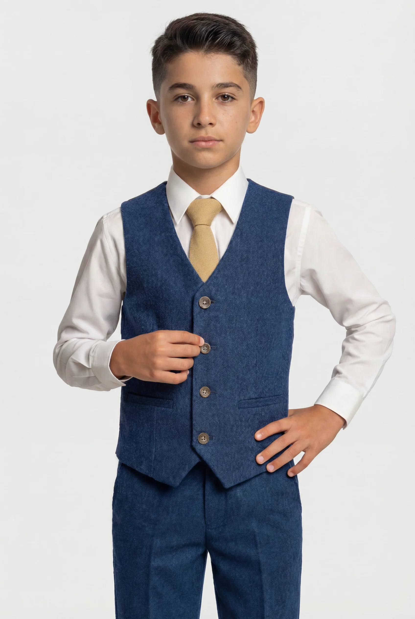 Boys Tweed Wool Blend Slim Fit Blue Suit - ORSON - Blue - Image 5